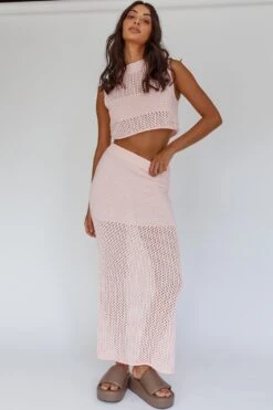 Bayside Crochet Maxi Skirt Pink