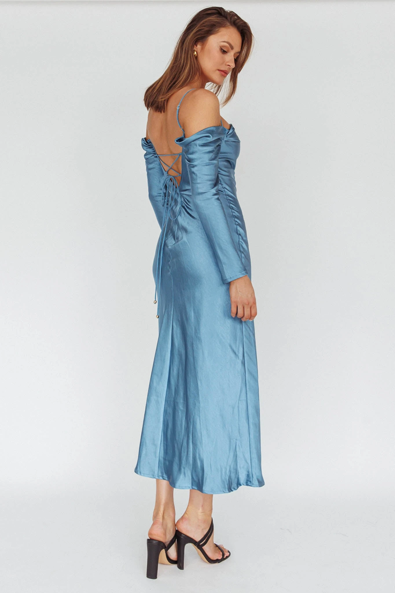 Ellory Long Sleeve Off-Shoulder Dress Blue - Image 2