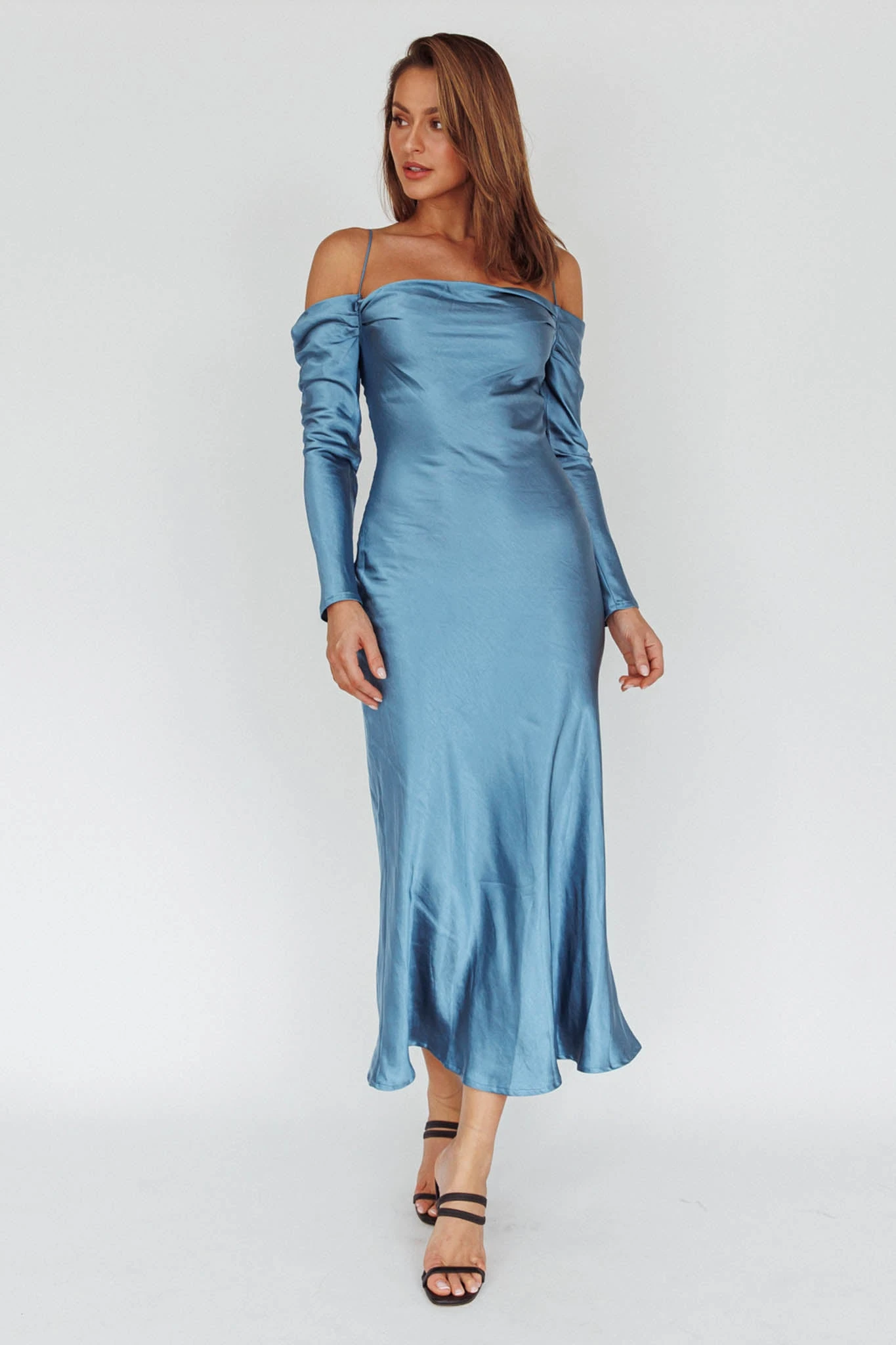 Ellory Long Sleeve Off-Shoulder Dress Blue - Image 6
