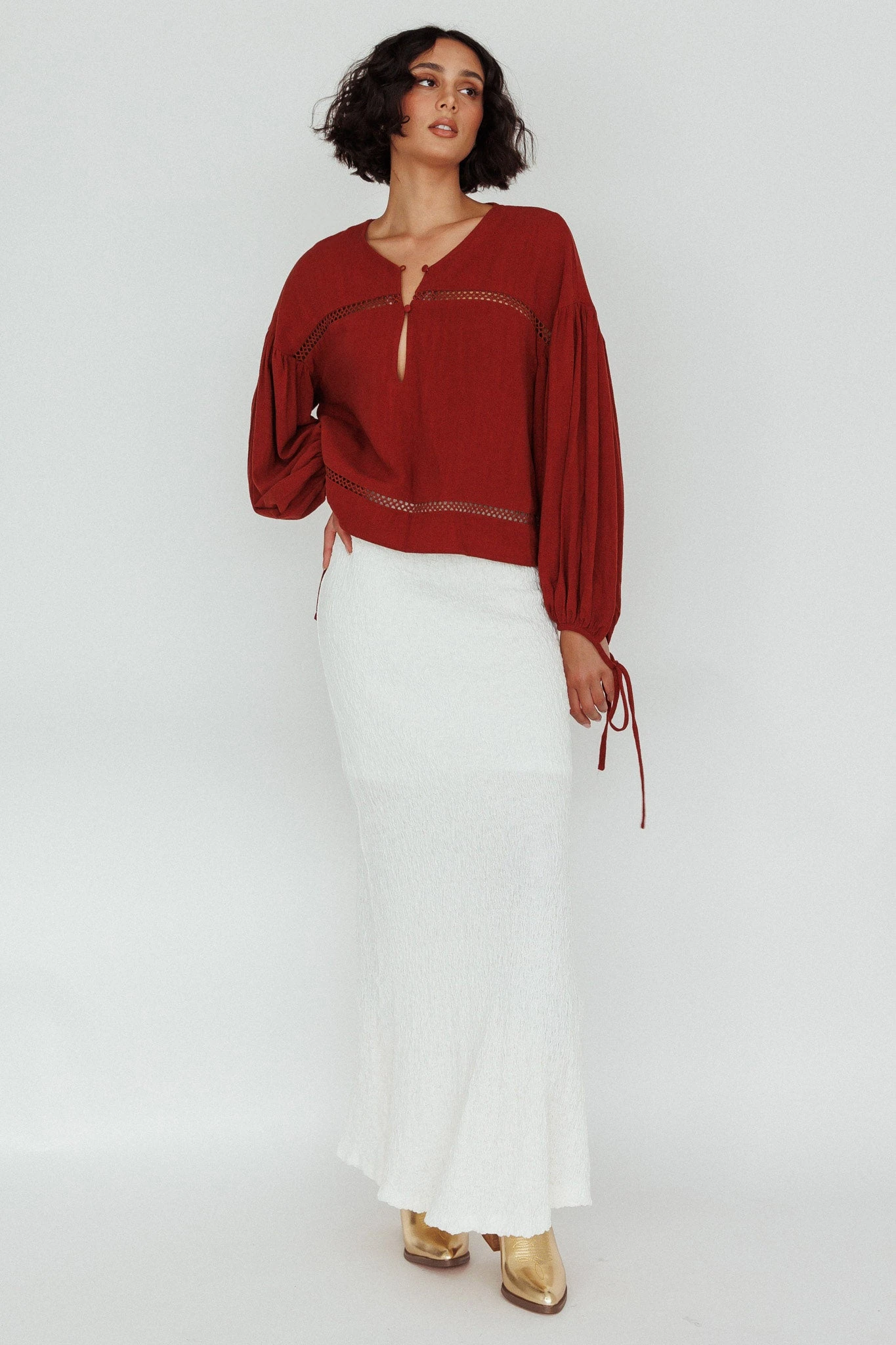 Waltz Long Sleeve Embroidery Trim Top Tobacco - Image 3