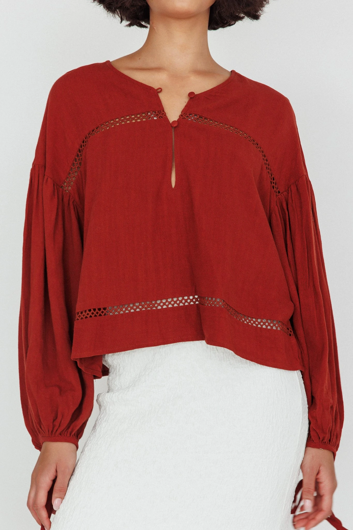 Waltz Long Sleeve Embroidery Trim Top Tobacco - Image 4