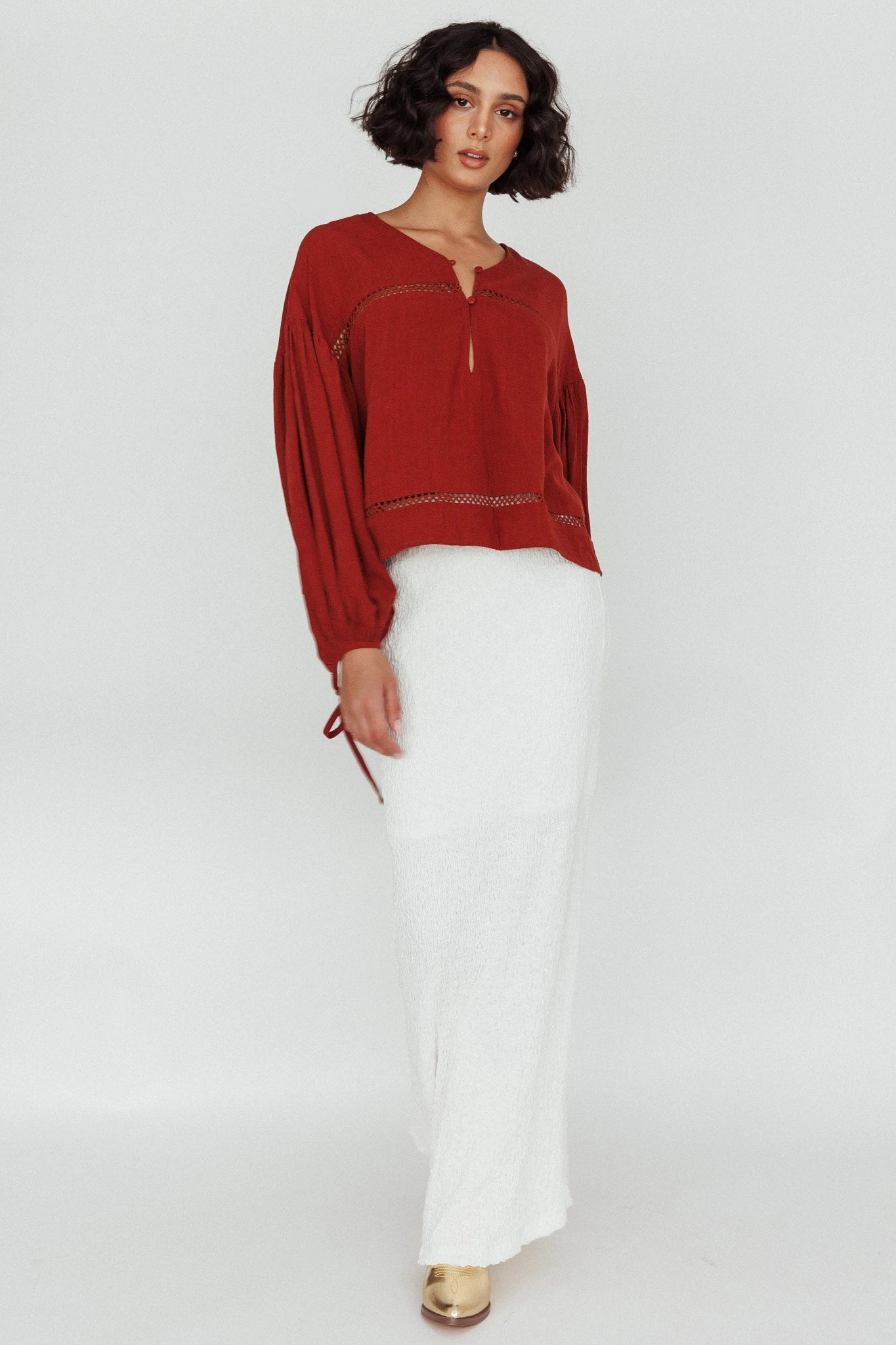 Waltz Long Sleeve Embroidery Trim Top Tobacco - Image 5
