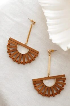Cairo Wooden Fan Earrings Brown