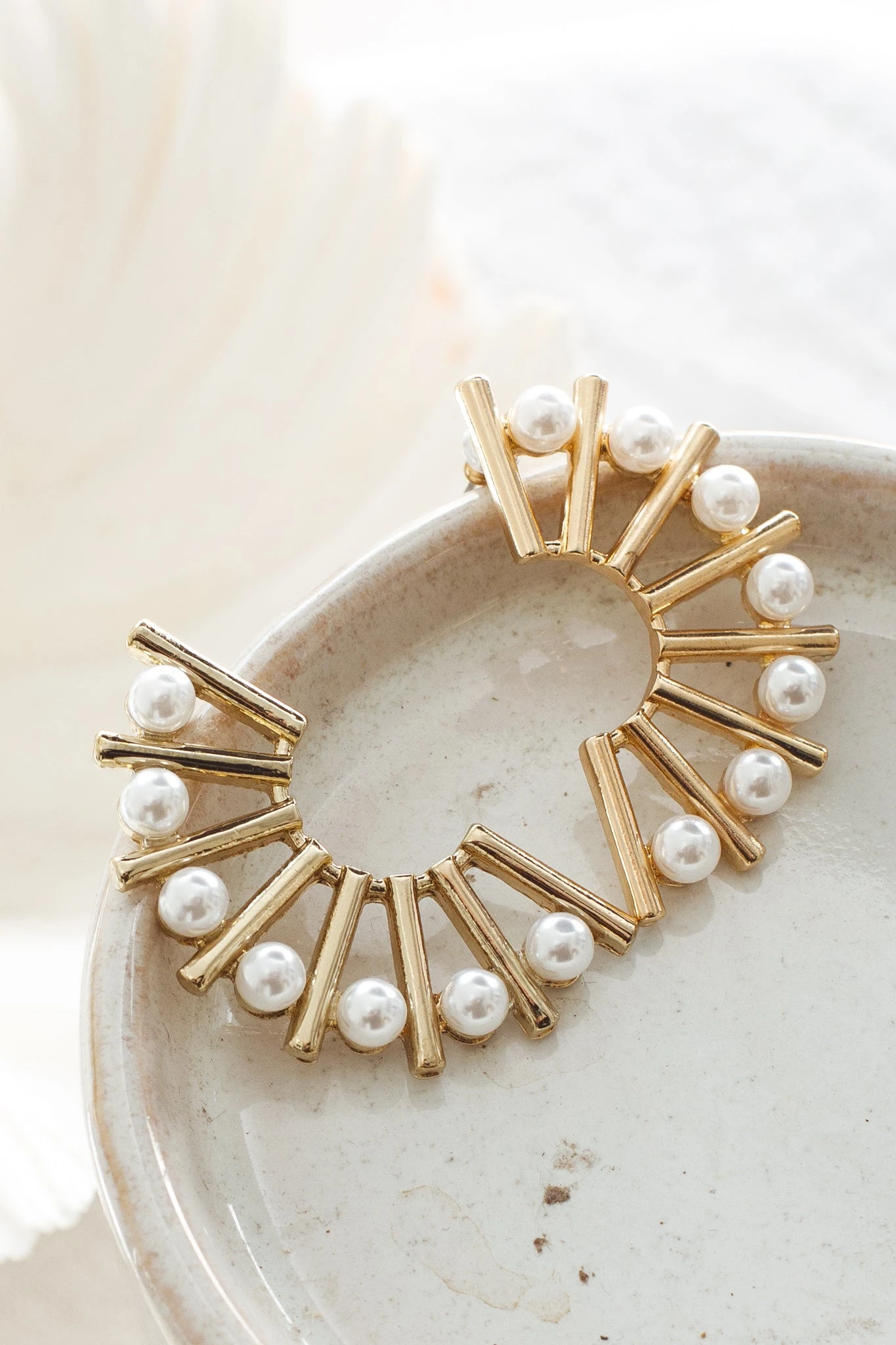 Liberty Semicircle Pearl Earrings Gold