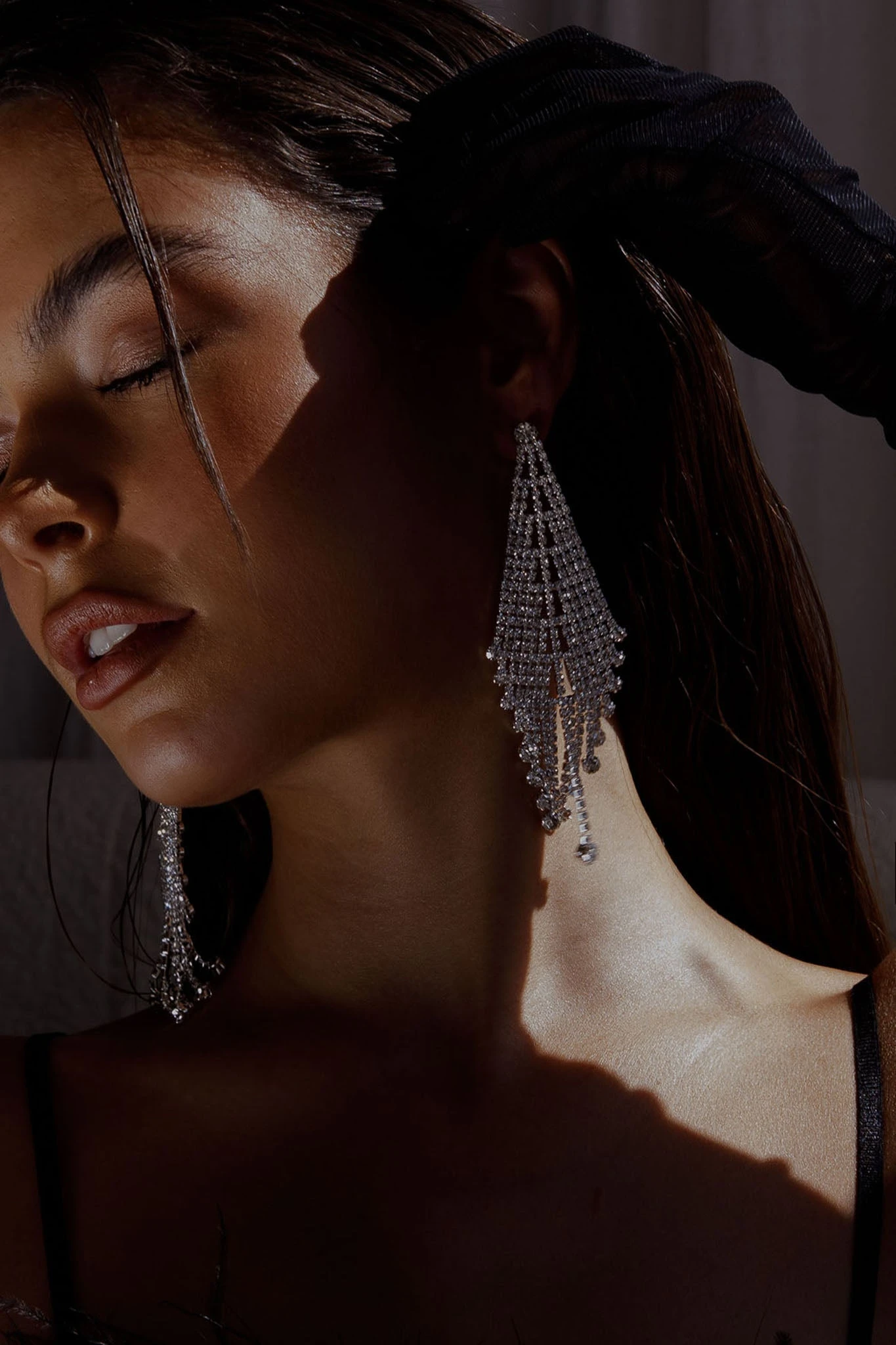 Rani Diamante Tassel Earrings Silver - Image 2