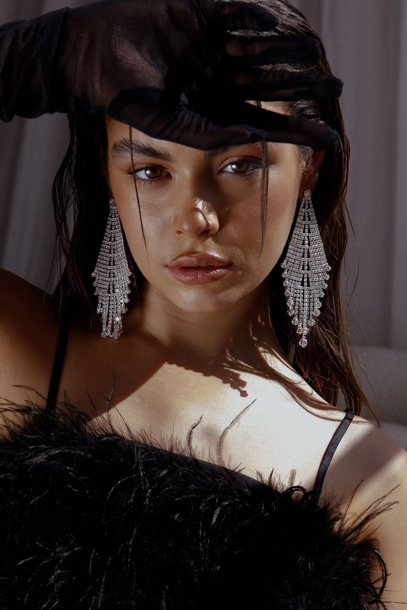 Rani Diamante Tassel Earrings Silver - Image 4