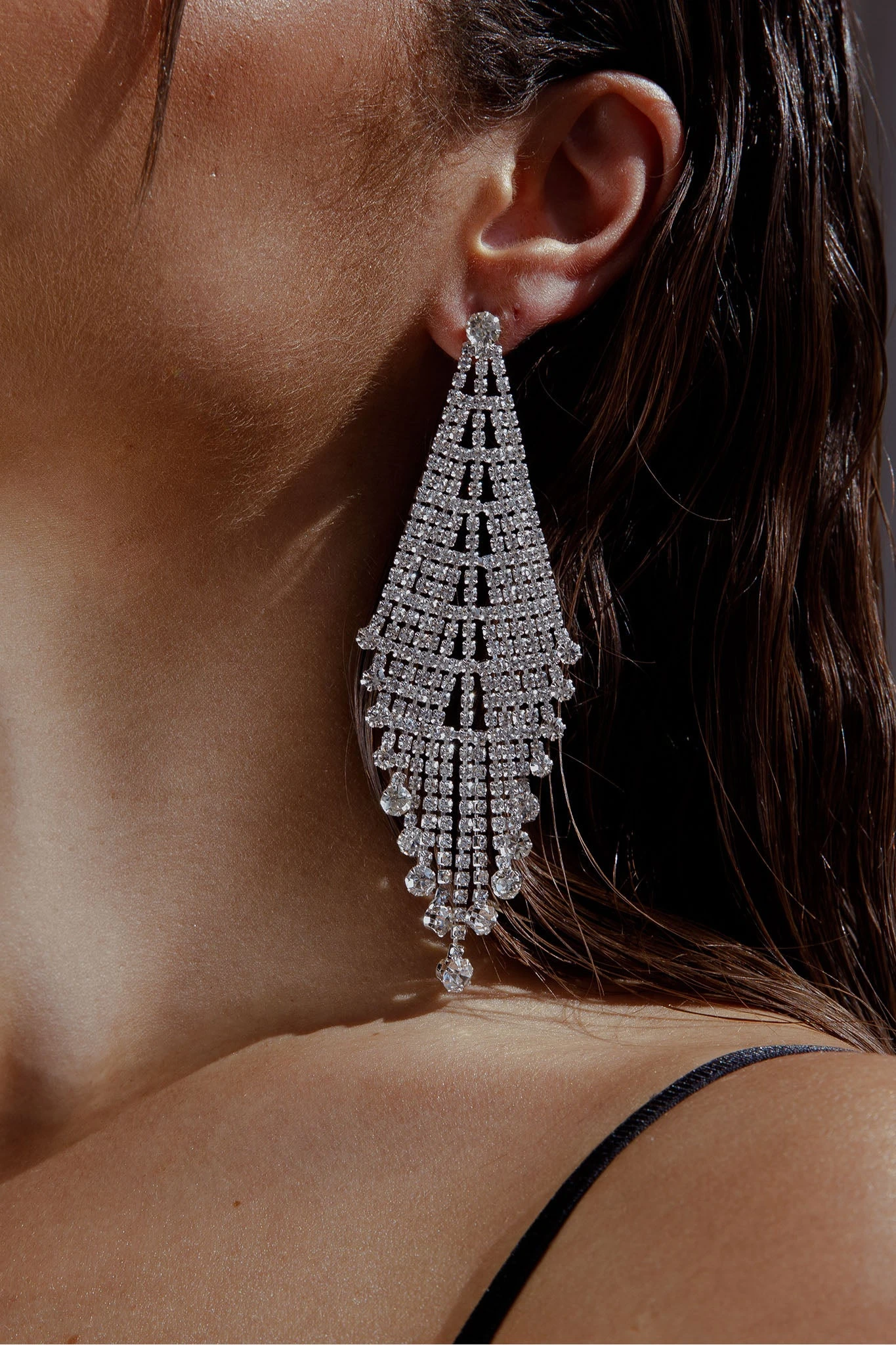 Rani Diamante Tassel Earrings Silver - Image 5