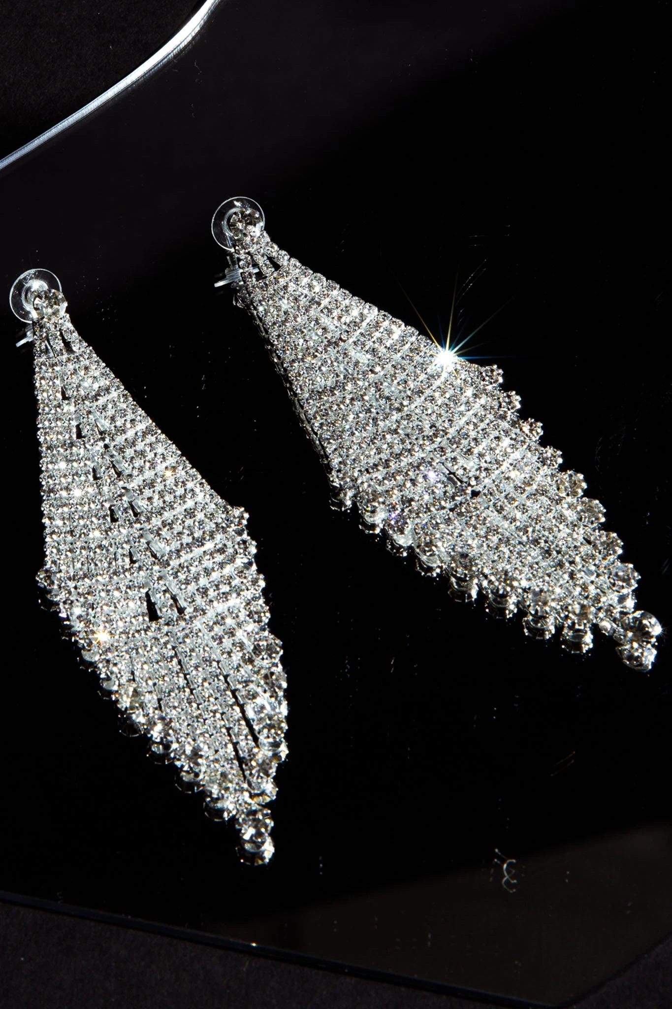 Rani Diamante Tassel Earrings Silver - Image 6
