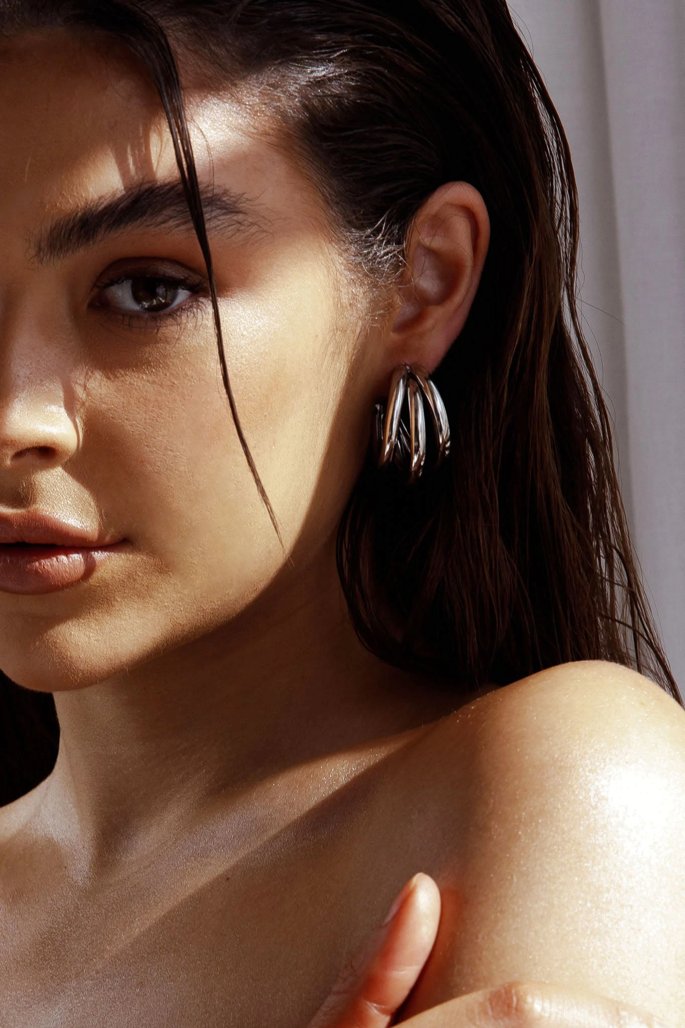 Dominique Triple Hoop Earrings Silver - Image 3