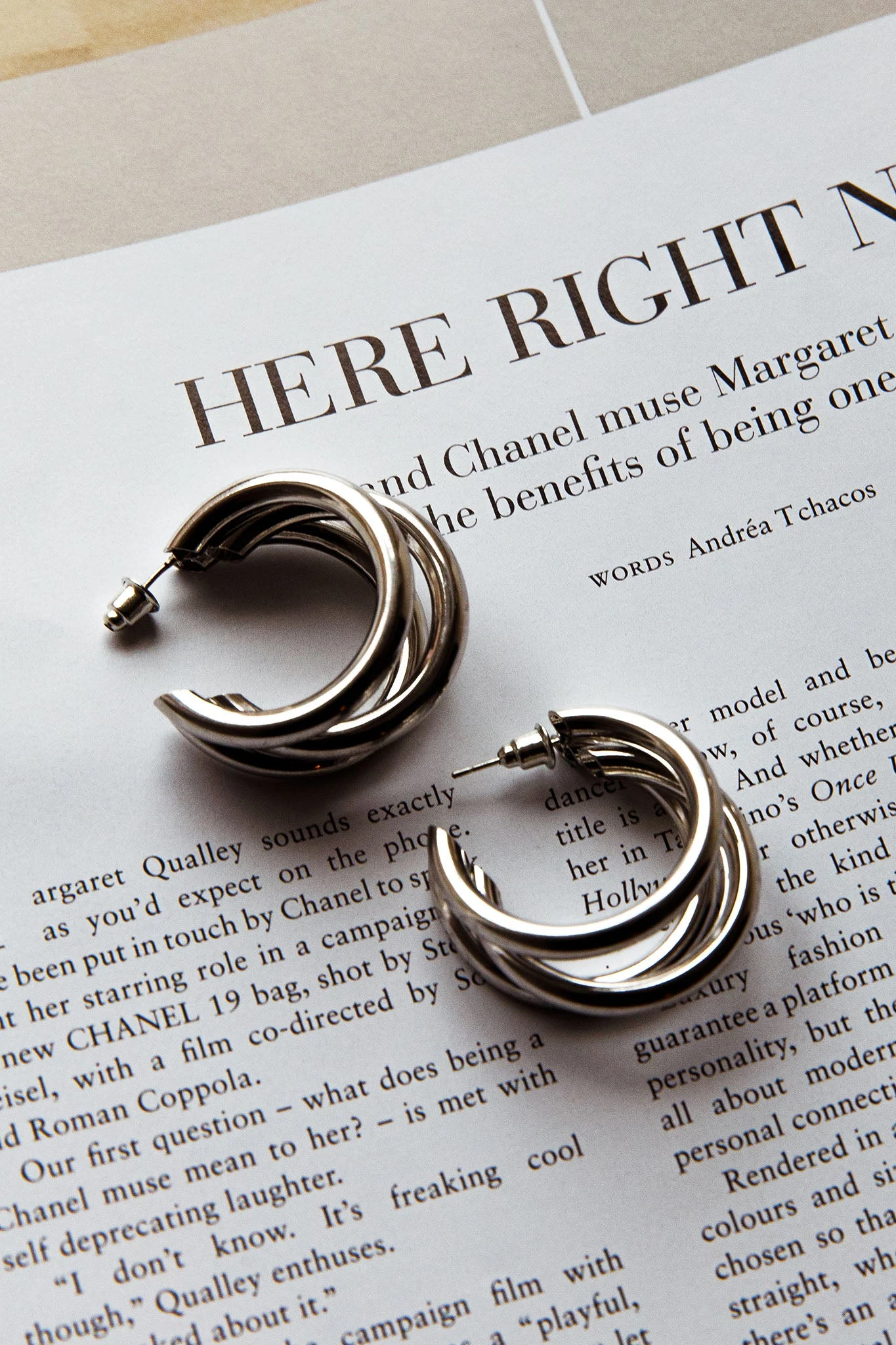 Dominique Triple Hoop Earrings Silver - Image 2