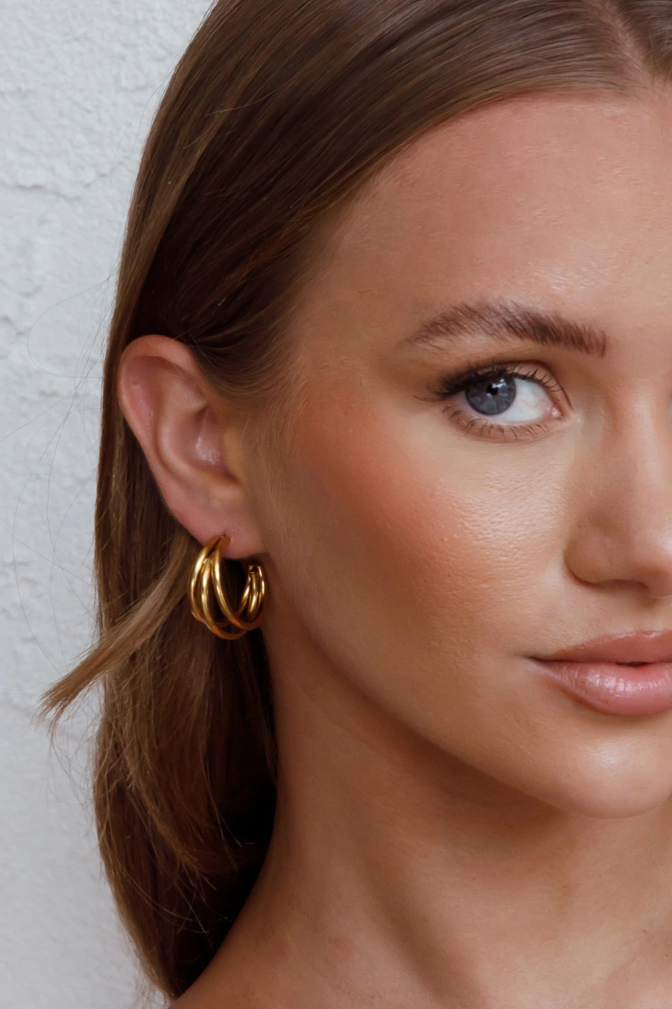 Dominique Triple Open Hoop Earrings Gold - Image 4