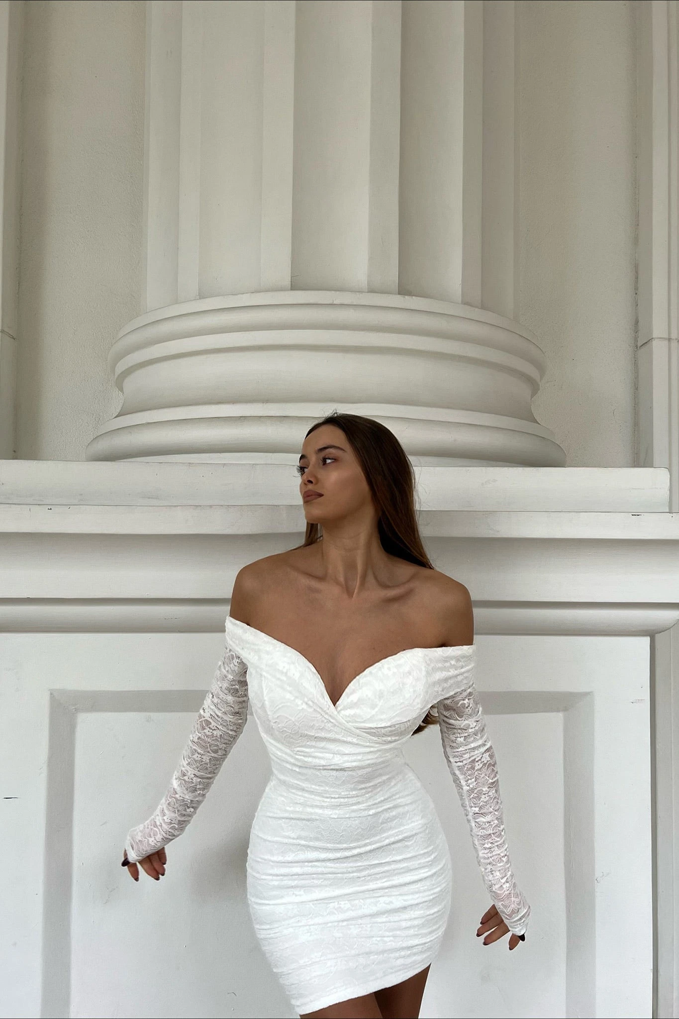 Moonrise Off-Shoulder Long Sleeve Dress Lace White - Image 11