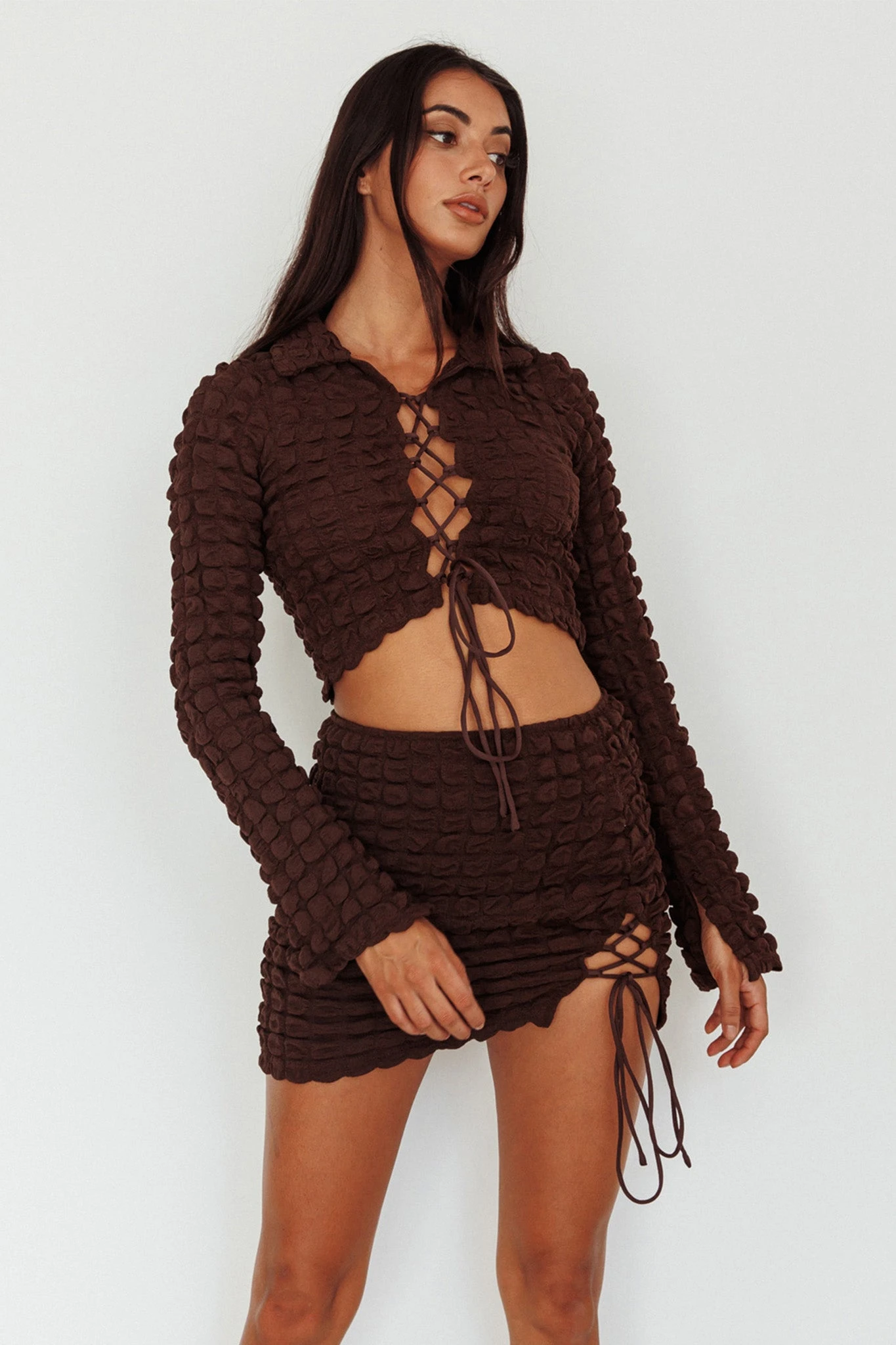 Josseline Long Sleeve Crop Top Chocolate - Image 8
