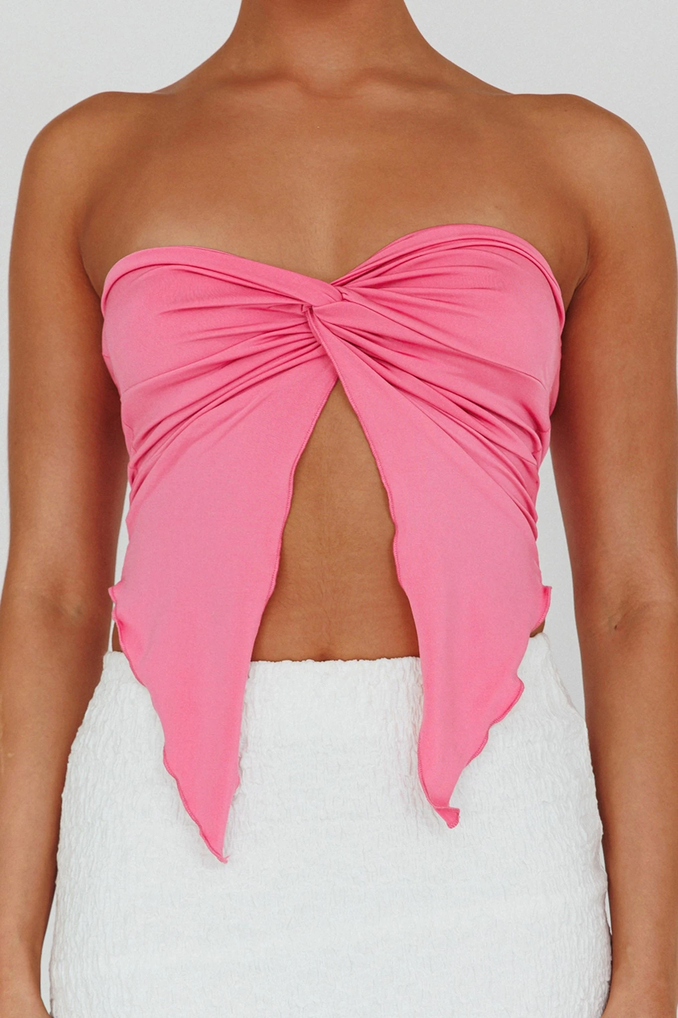 Lulu Strapless Crop Top Candy Pink - Image 4