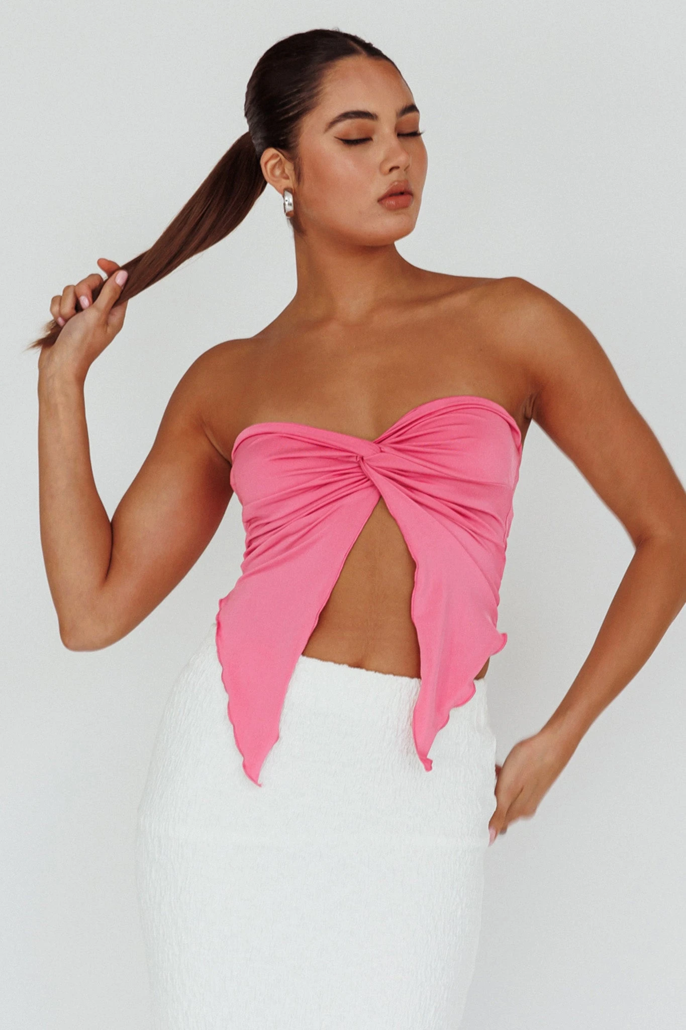 Lulu Strapless Crop Top Candy Pink - Image 5