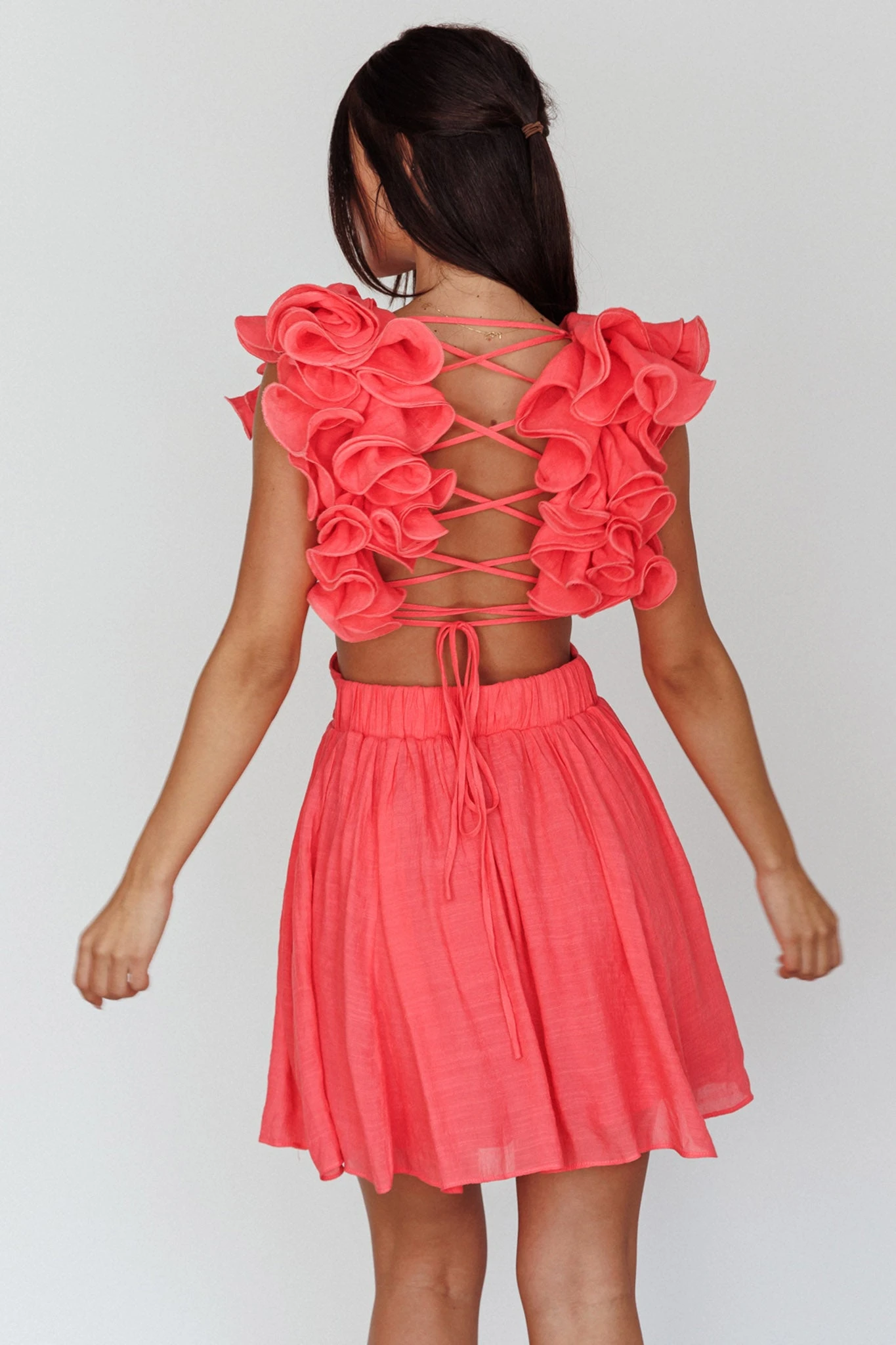 Adagio Lace-Up Back Mini Dress Flamingo - Image 2