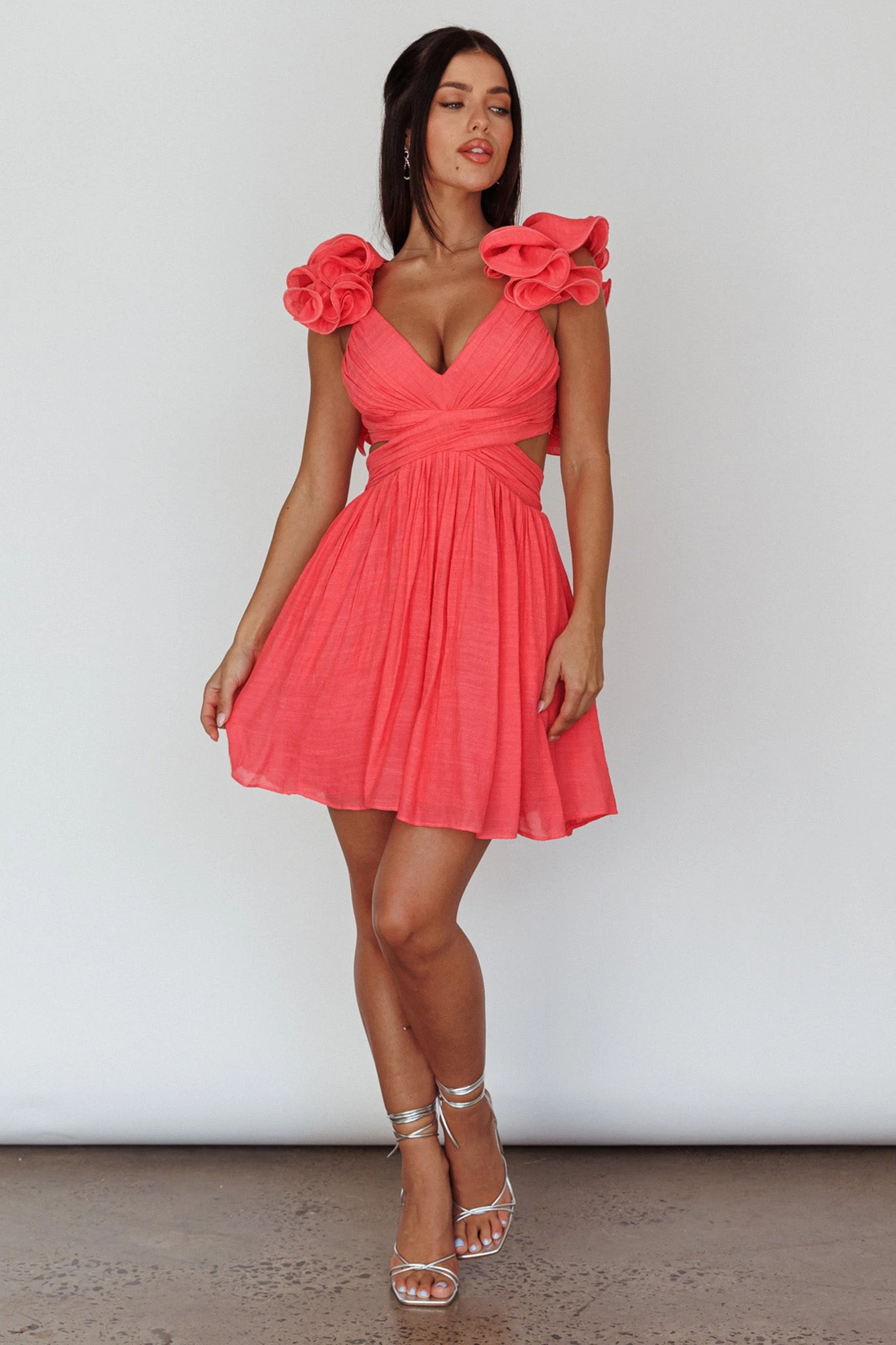 Adagio Lace-Up Back Mini Dress Flamingo - Image 6