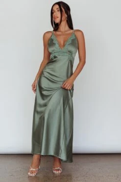 Signature Lace Trim Midi Dress Sage