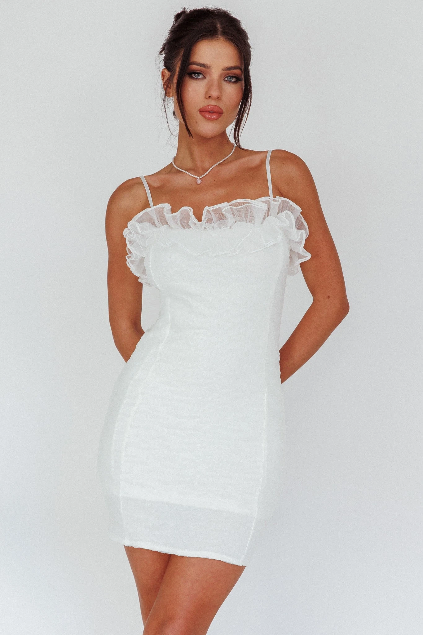 For The Frills Tulle Neckline Mini Dress Off White - Image 5