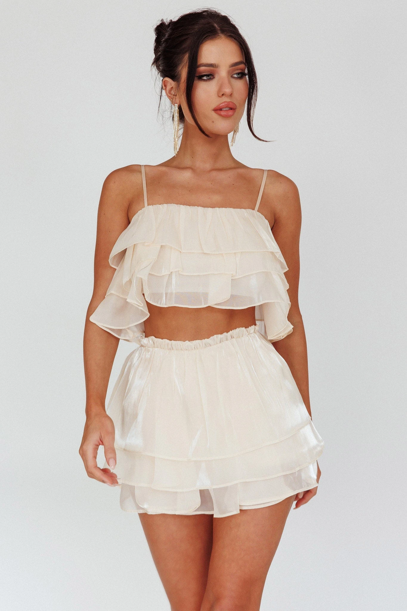 Easy To Love Layered Ruffle Shorts Cream - Image 3