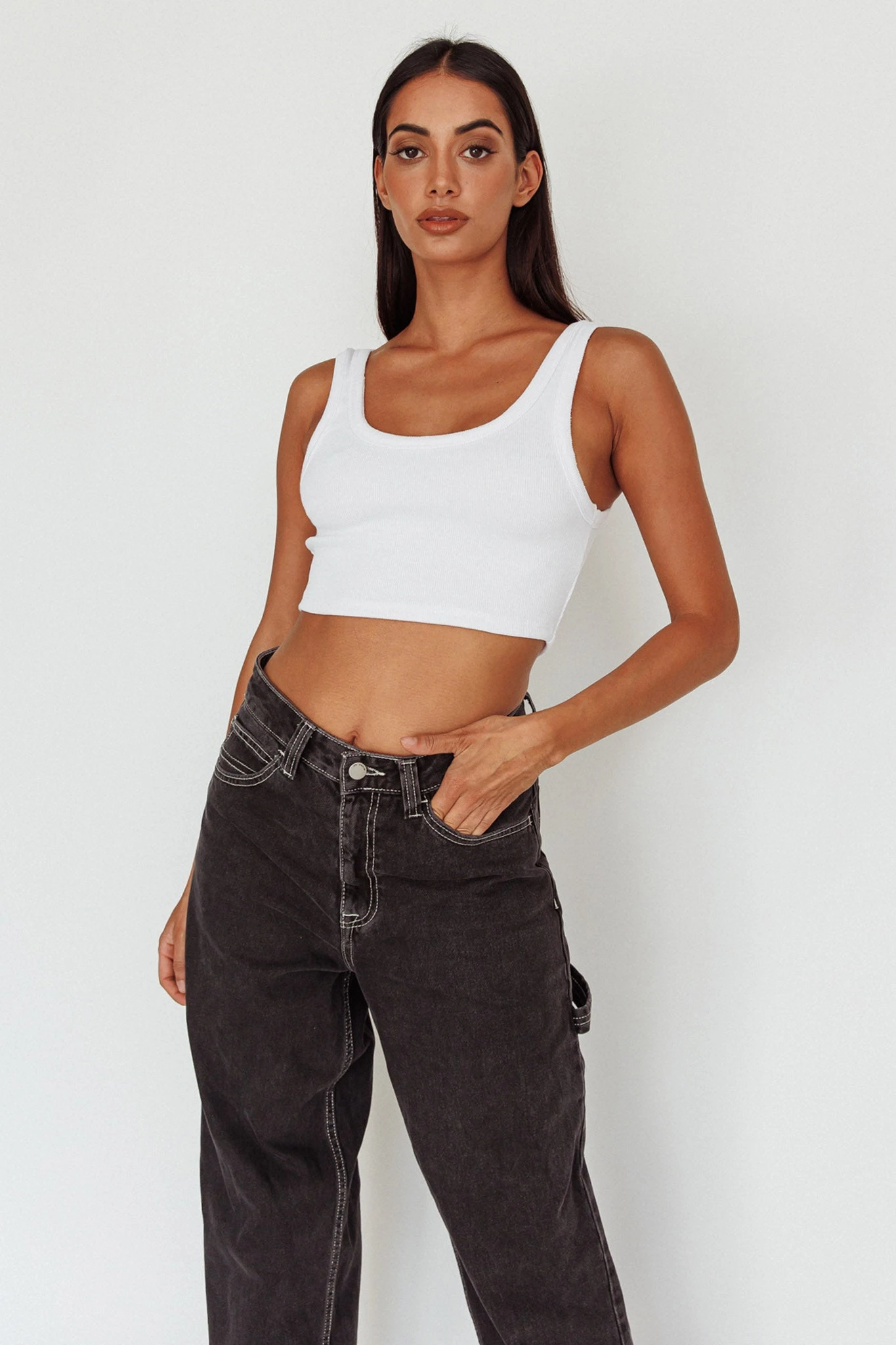 Drifting Ribbed Crop Top White - Image 4