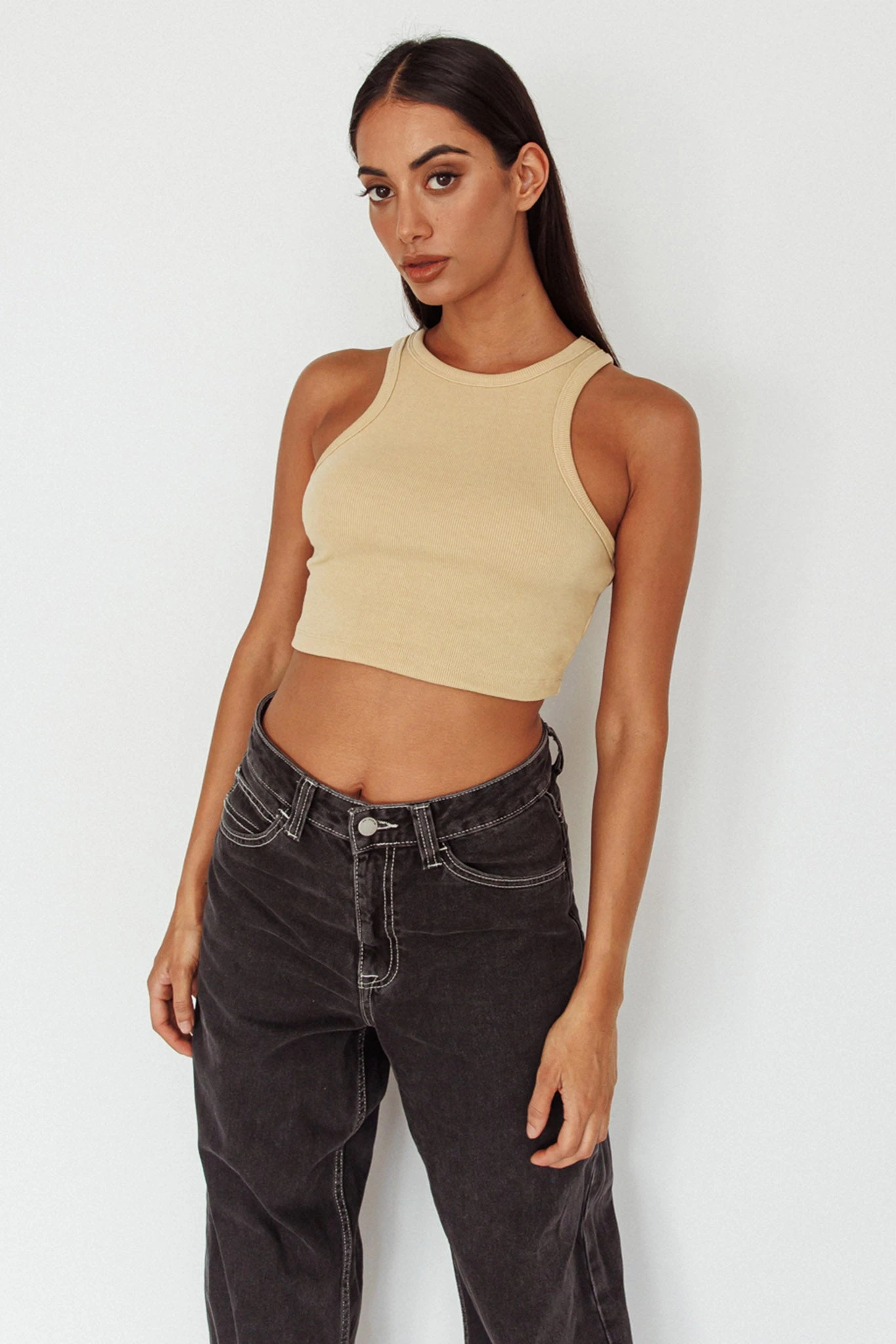 Bryn Racerback Crop Top Sand - Image 3