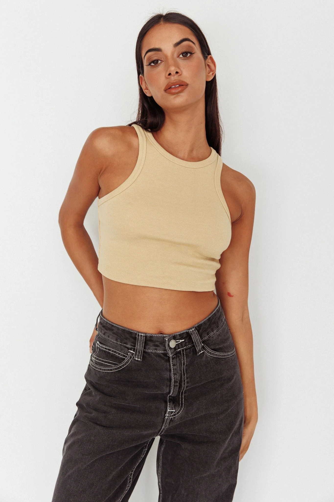 Bryn Racerback Crop Top Sand - Image 4