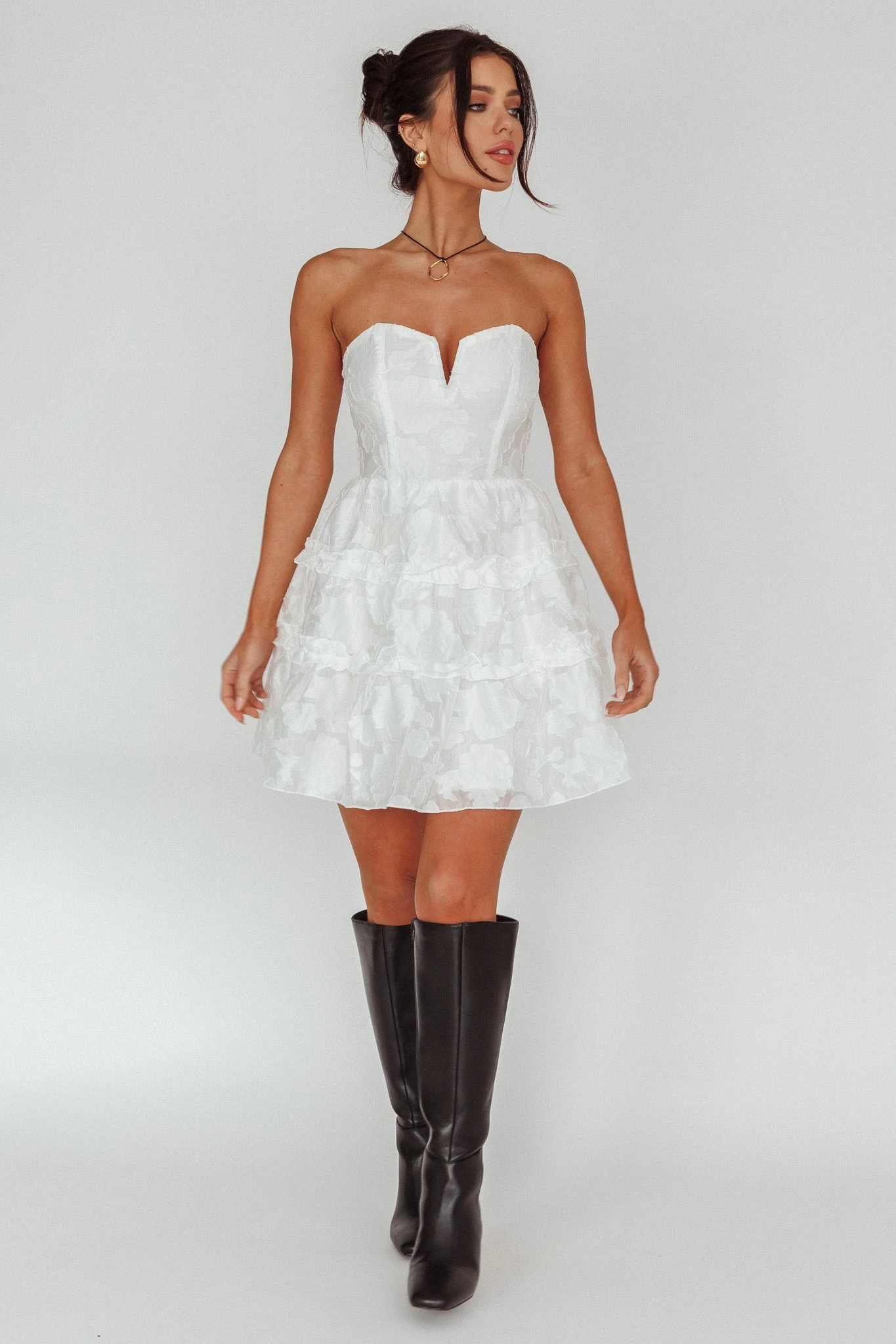 Demi Frill Trim Strapless Dress White - Image 3