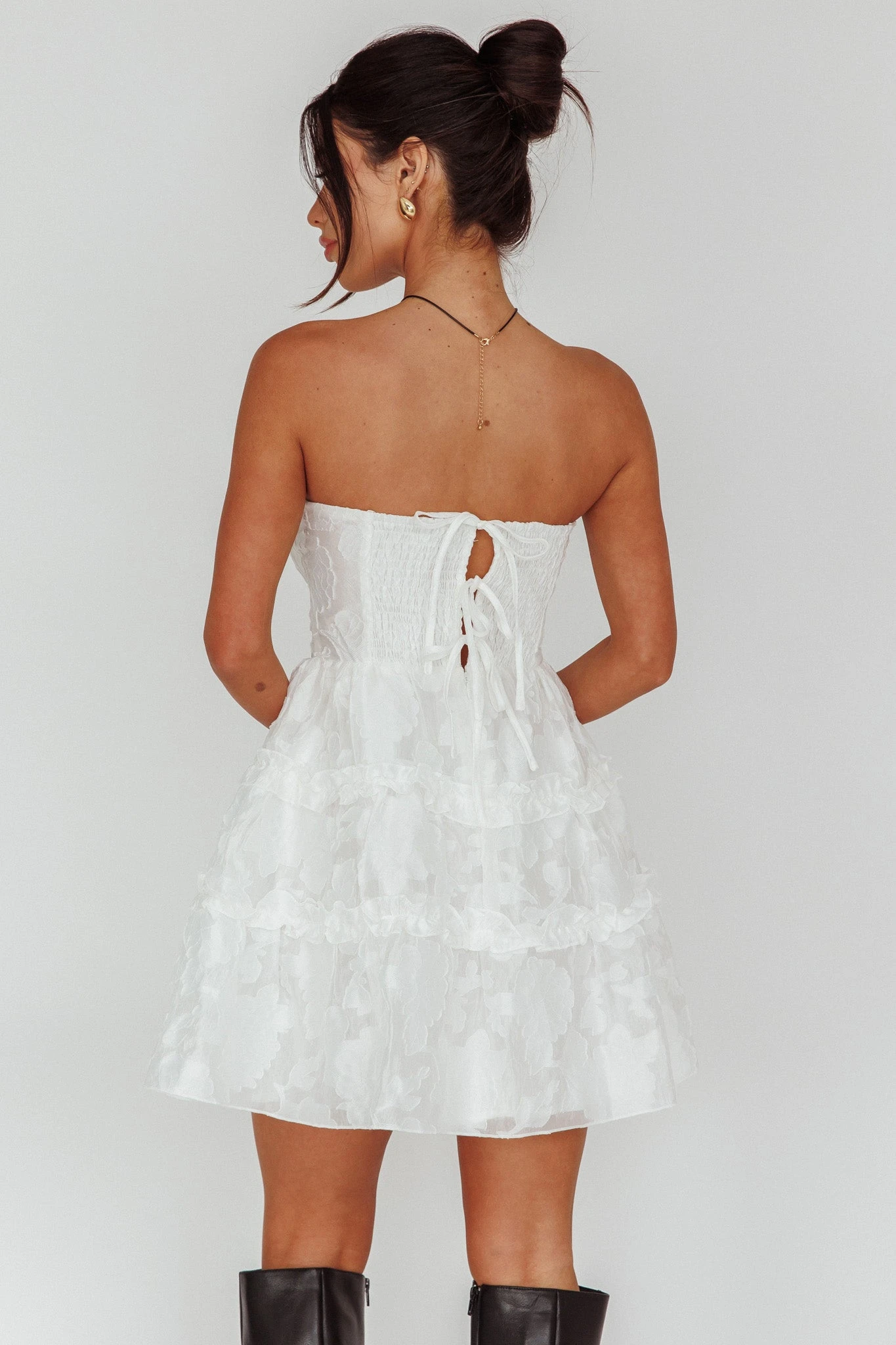 Demi Frill Trim Strapless Dress White - Image 2
