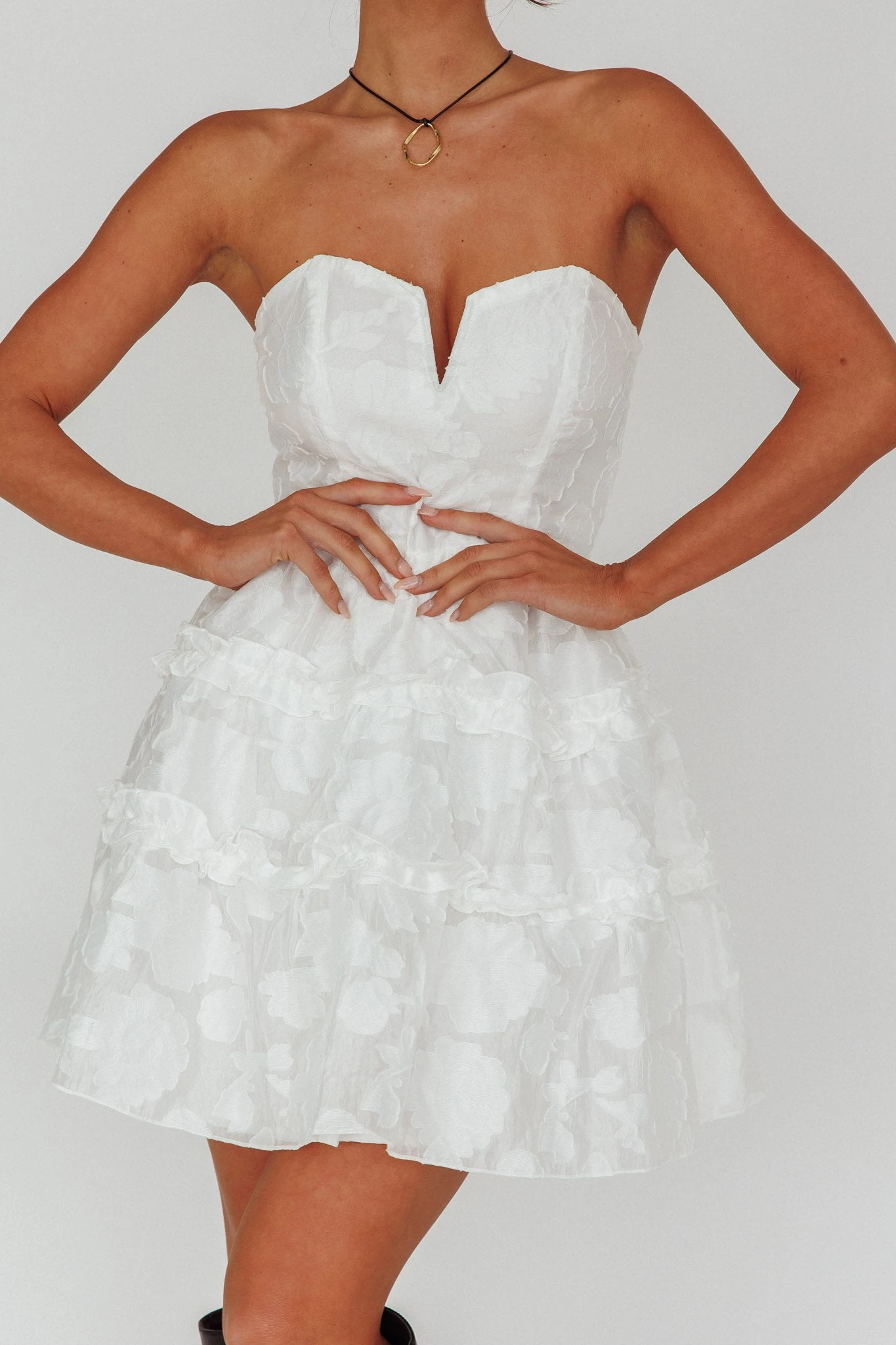 Demi Frill Trim Strapless Dress White - Image 4