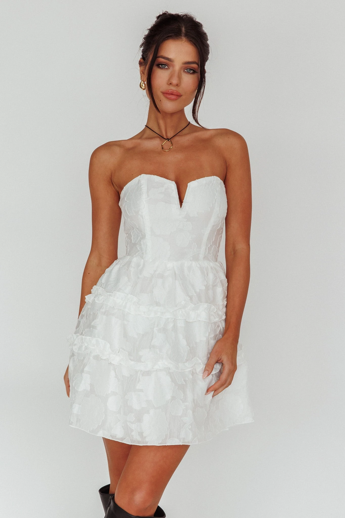 Demi Frill Trim Strapless Dress White - Image 5