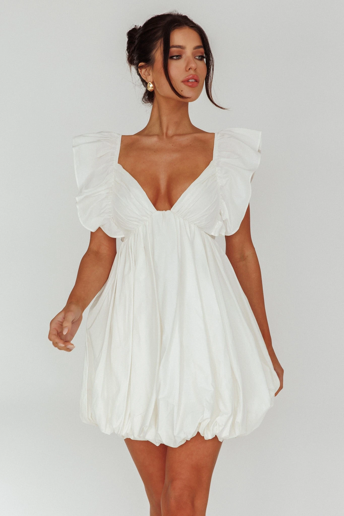 Horoscope Bubble Hem Mini Dress Ivory - Image 5