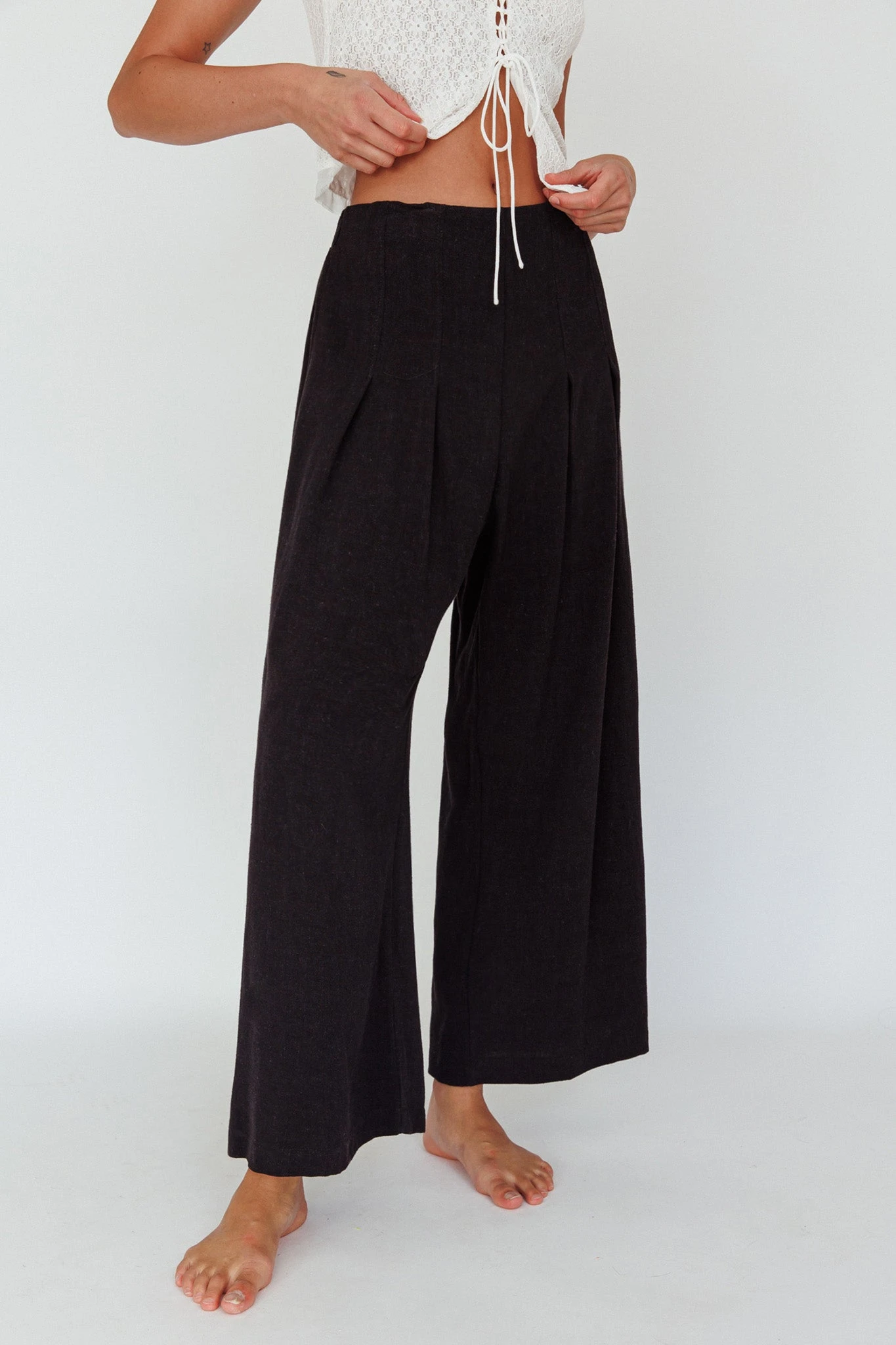 Backstage Pleated Wide Leg Pants Black - Image 3