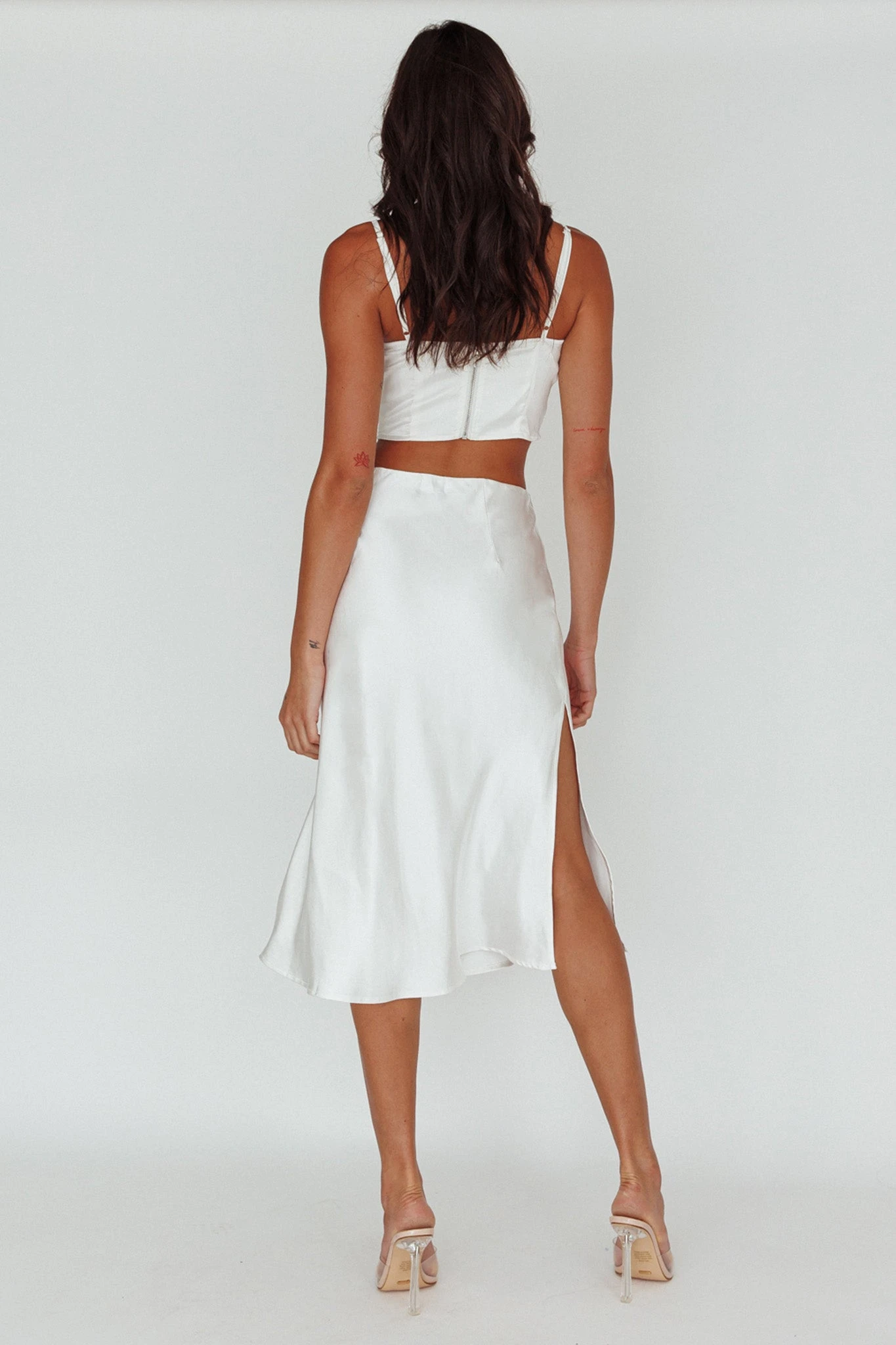 Daze Satin Midi Skirt Cream - Image 2