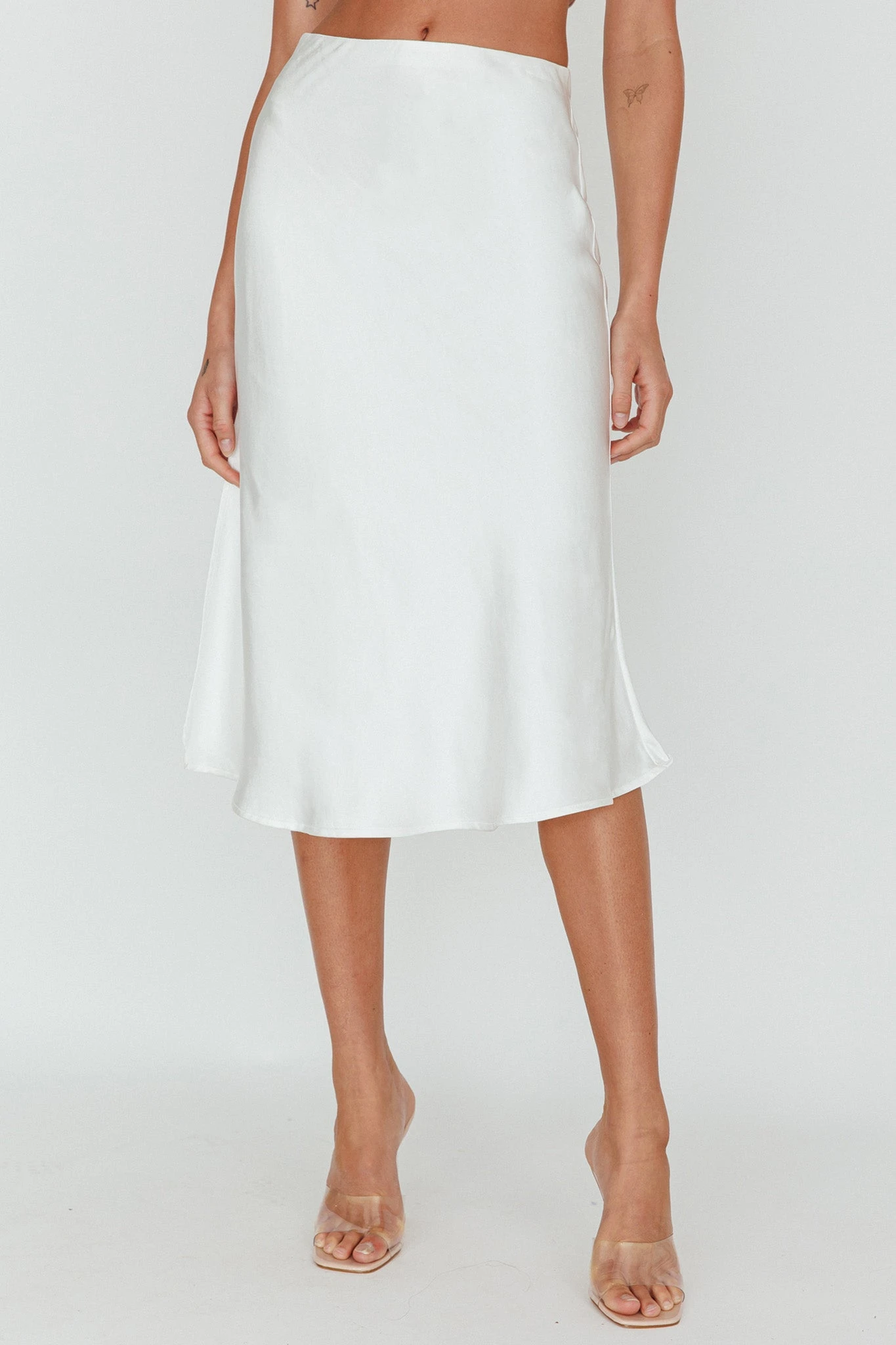 Daze Satin Midi Skirt Cream - Image 4