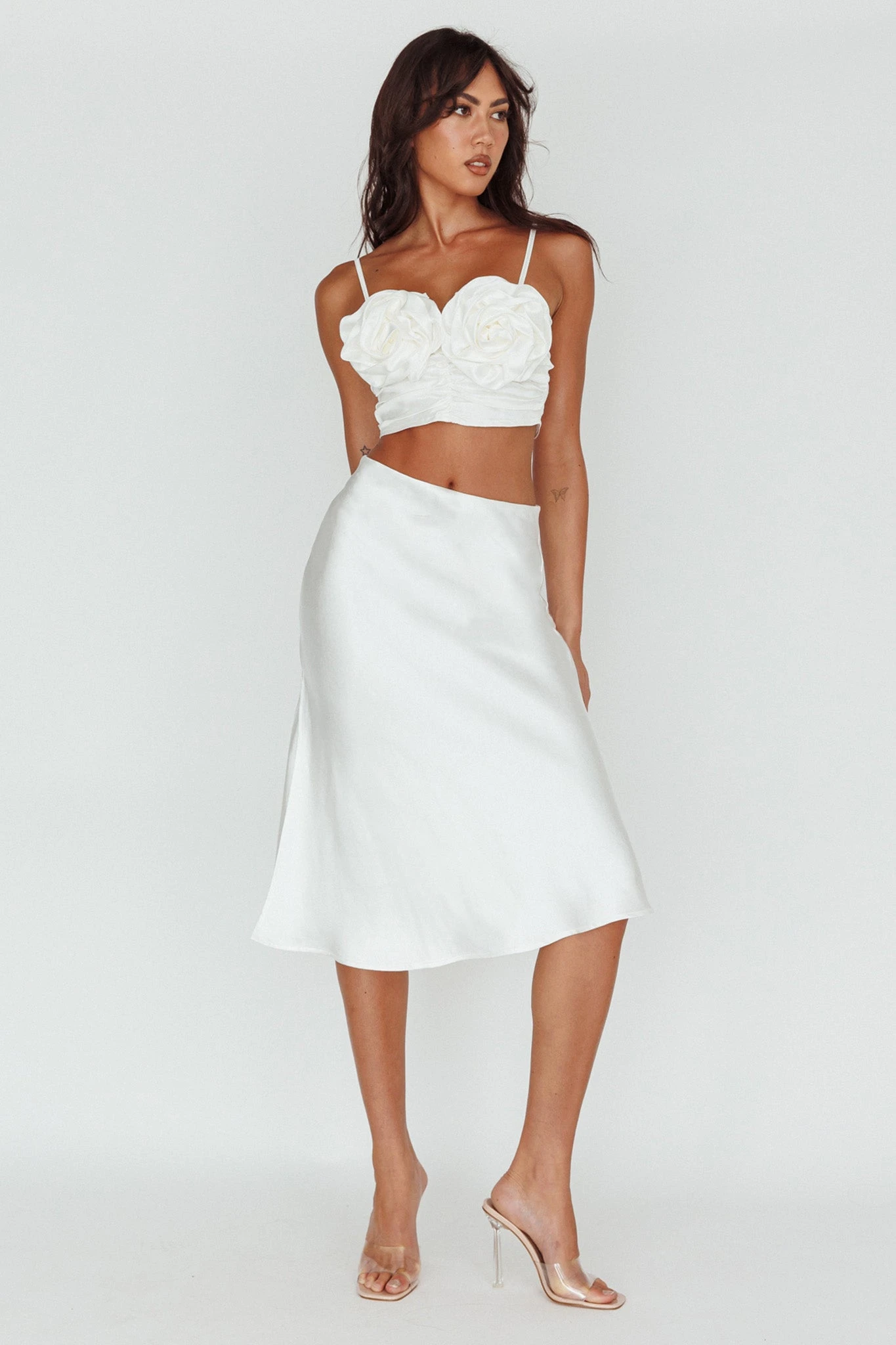 Daze Satin Midi Skirt Cream - Image 5