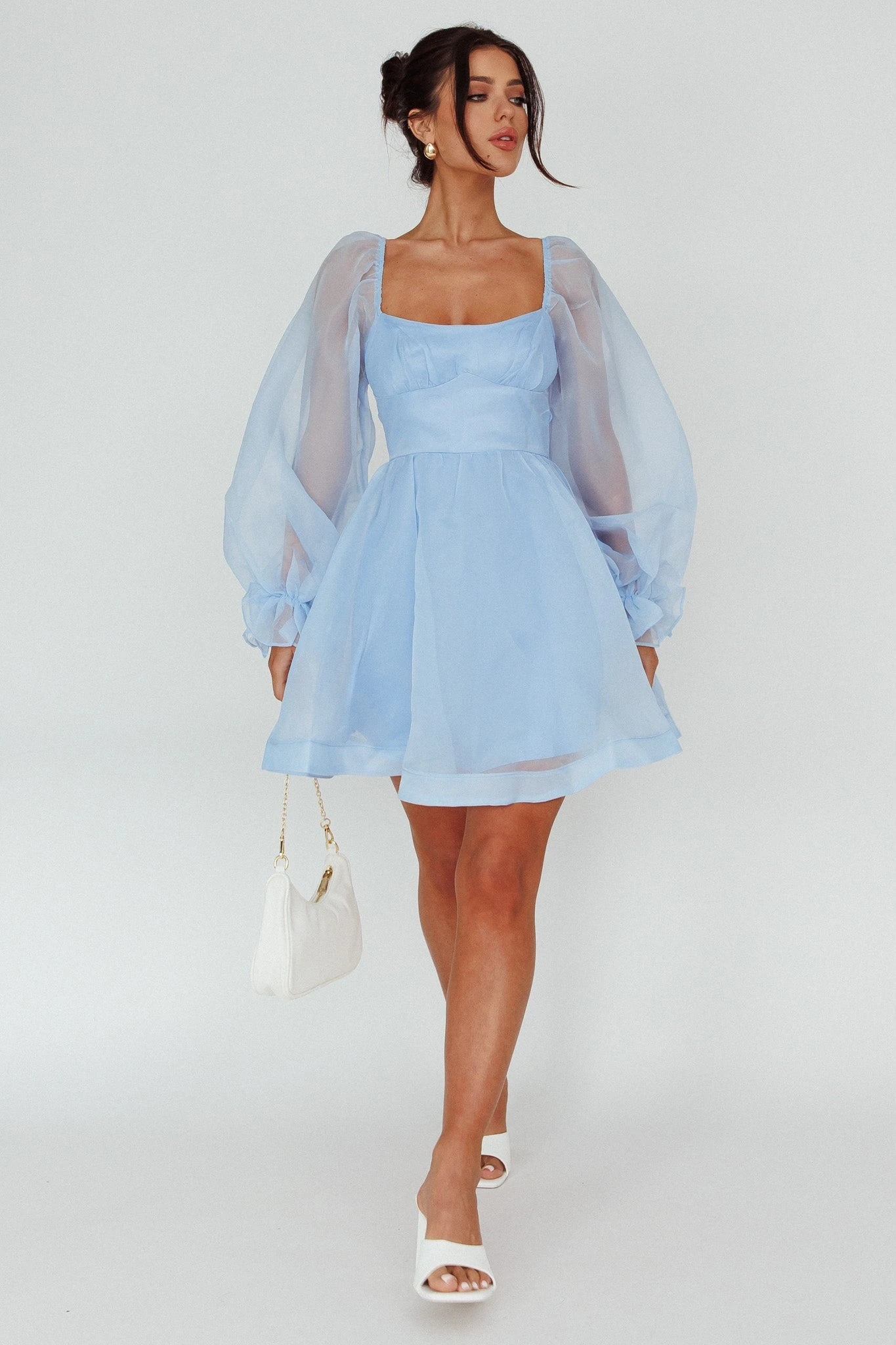 I've Got Sunshine Long Sleeve Mini Dress Light Blue - Image 3