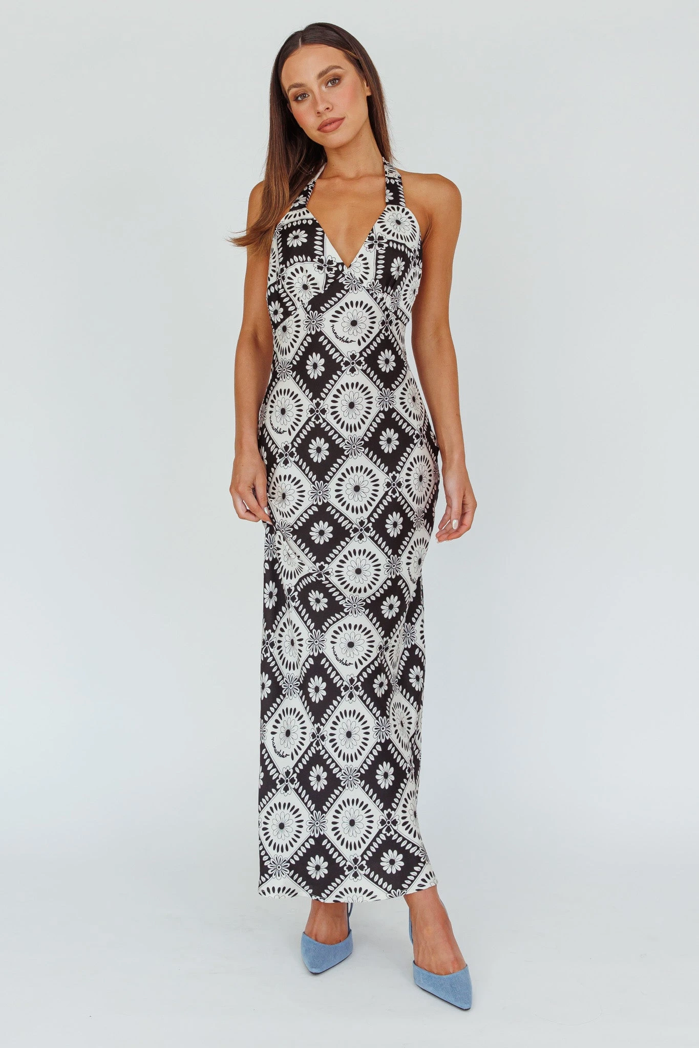 Lavara Halterneck Midi Dress Floral Black - Image 6