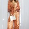Novo Shirred Waist Long Pants Bohemian Print Orange