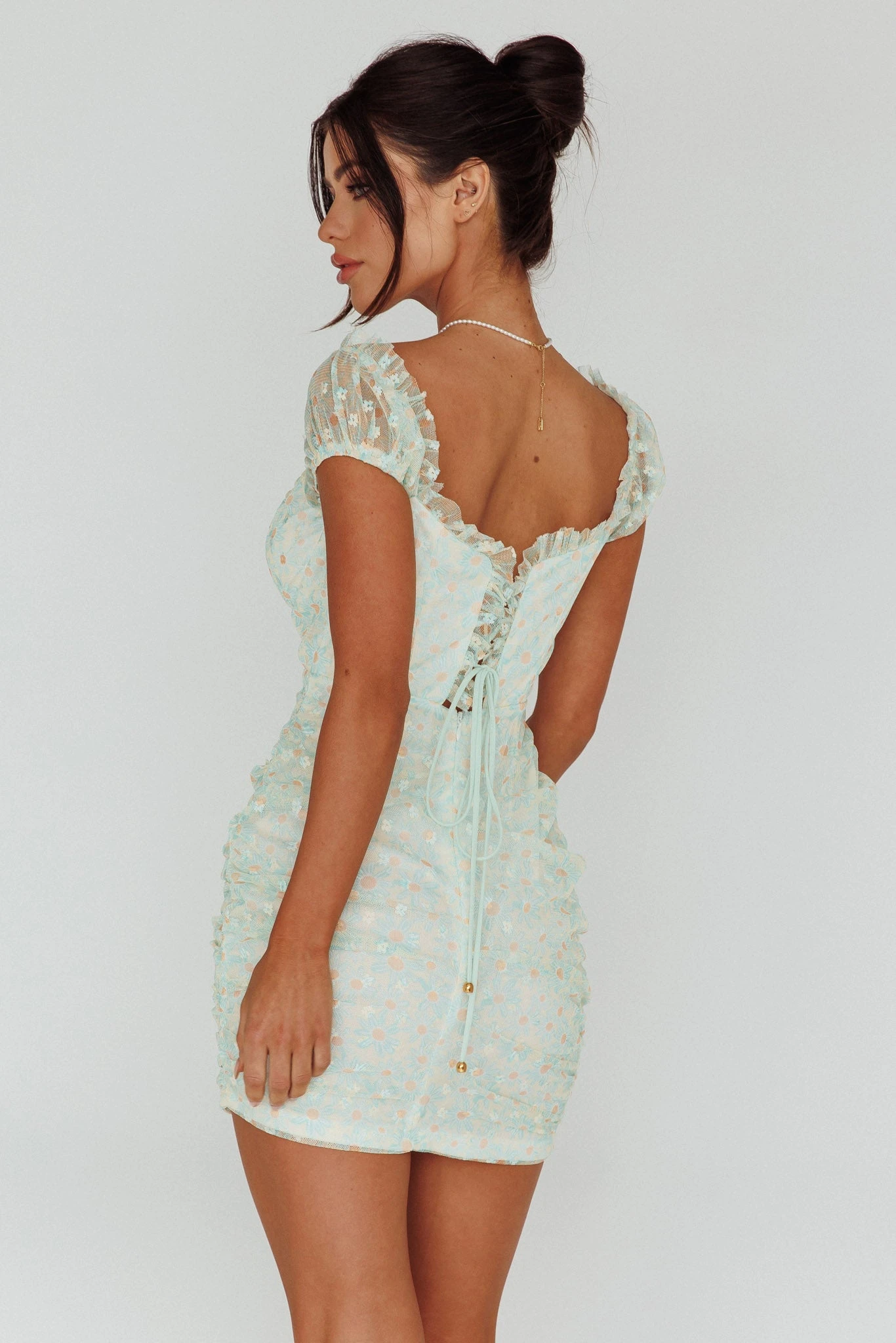 Daisy Chains Lace-up Back Mini Dress Green - Image 2