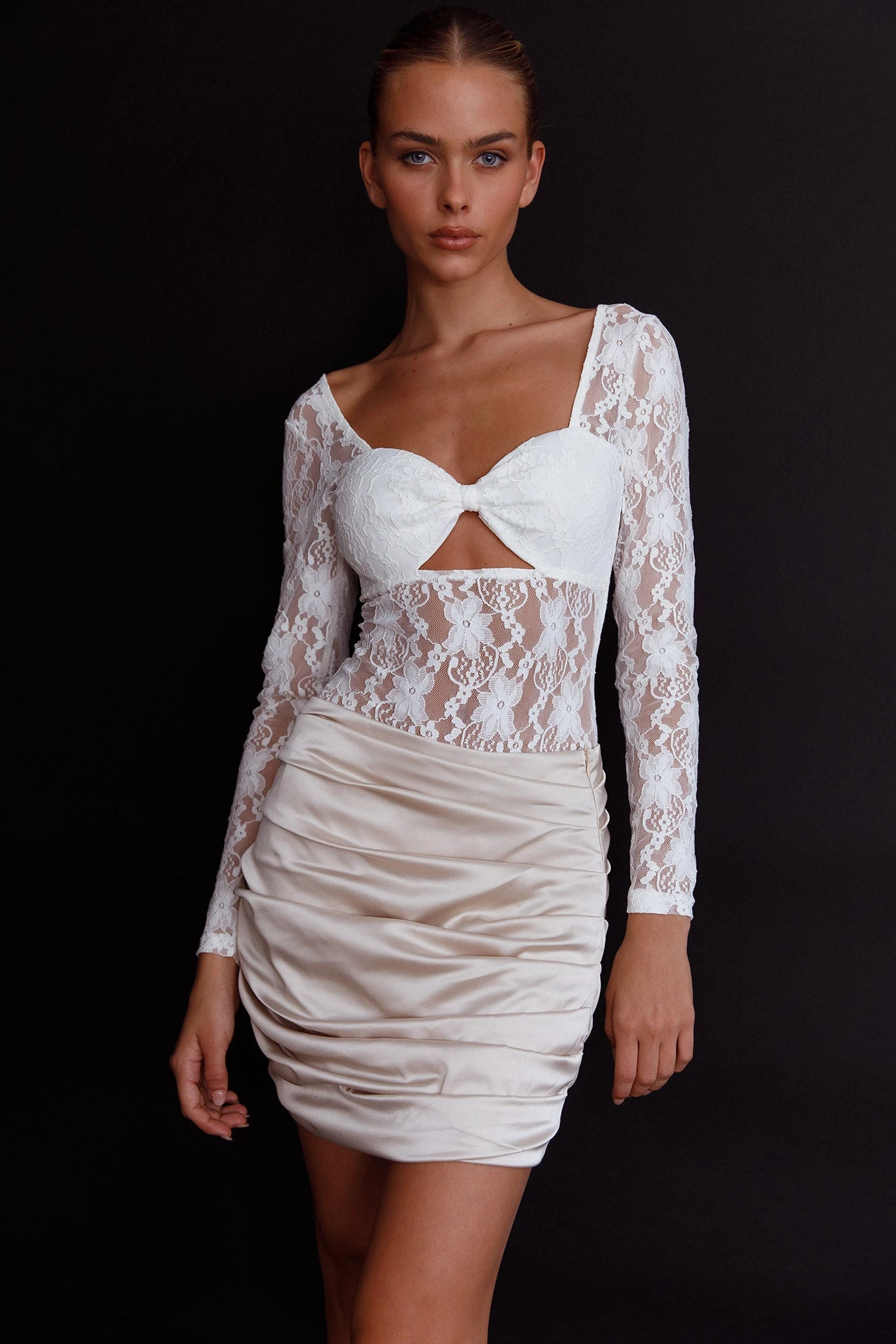 Asteria Long Sleeve Lace Bodysuit White - Image 5