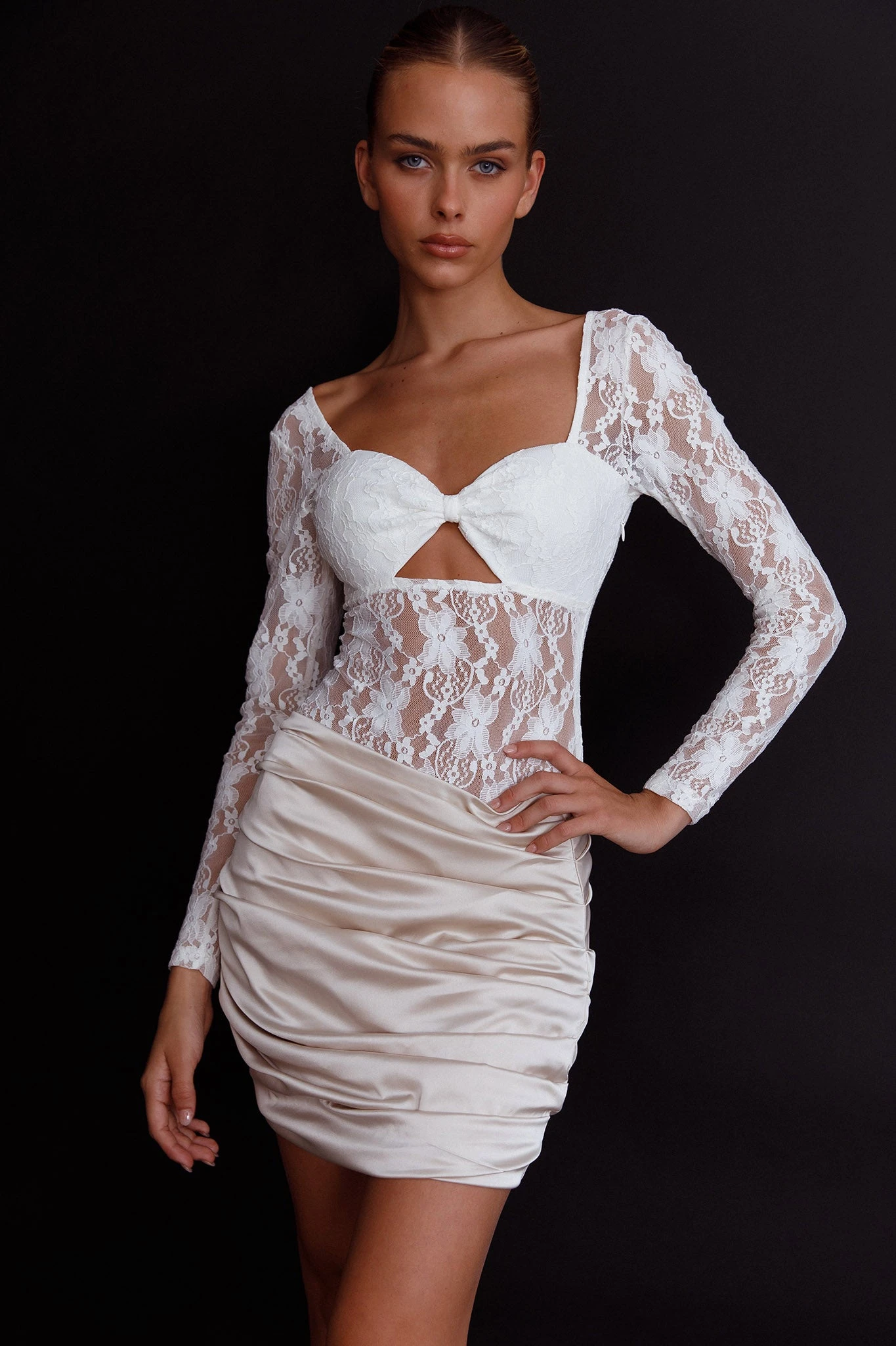 Asteria Long Sleeve Lace Bodysuit White - Image 6