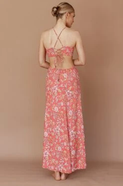 Amorcito Cut-Out Waist Midi Dress Floral Red