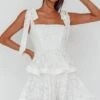 Neriah Tied Shoulder Tiered Lace Mini Dress White