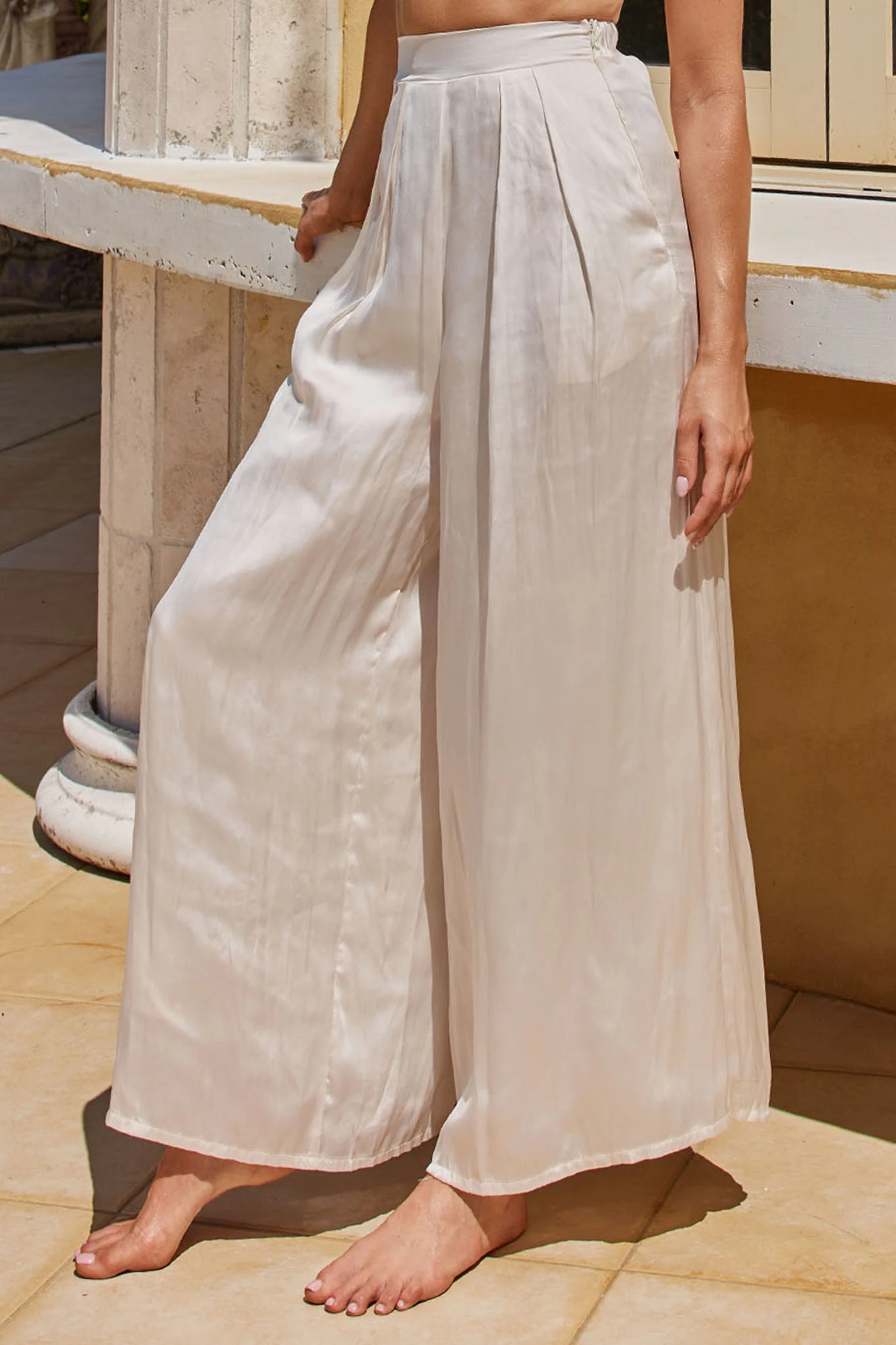 Tammi Wide Leg Satin Pants Oyster - Image 4