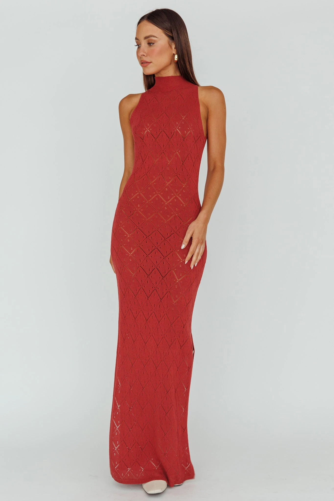 Elisa Sleeveless Crochet Maxi Dress Berry - Image 6