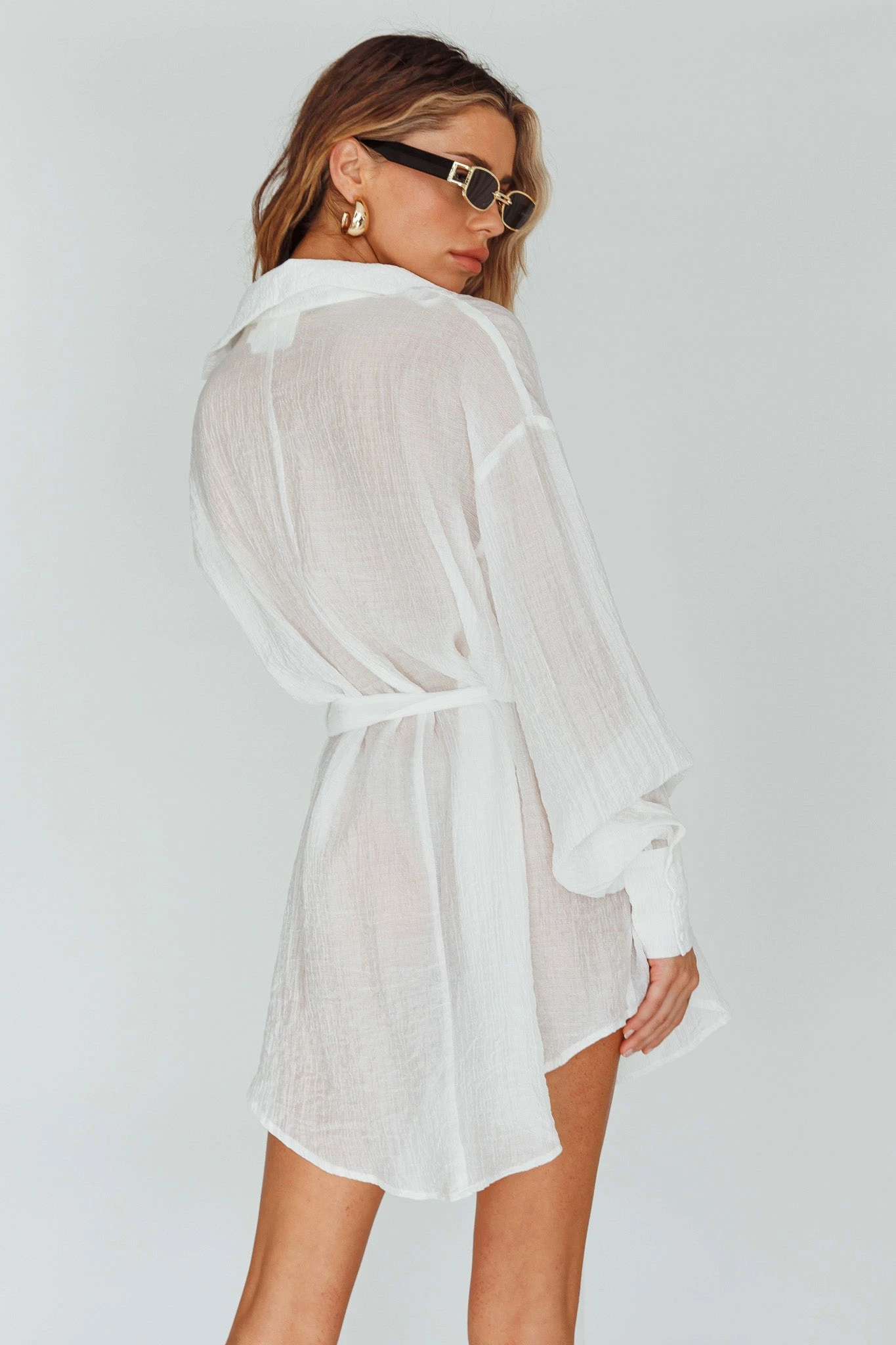 Sady Long Sleeve Shirt Mini Dress White - Image 2