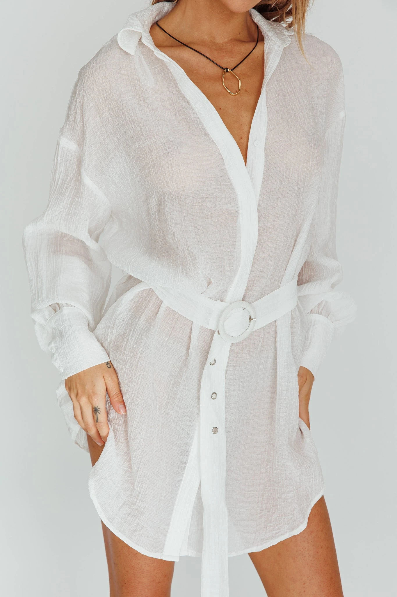 Sady Long Sleeve Shirt Mini Dress White - Image 4