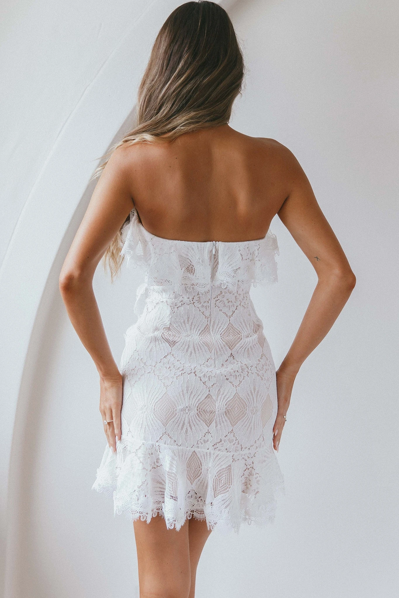 September Lace Mini Dress White - Image 3
