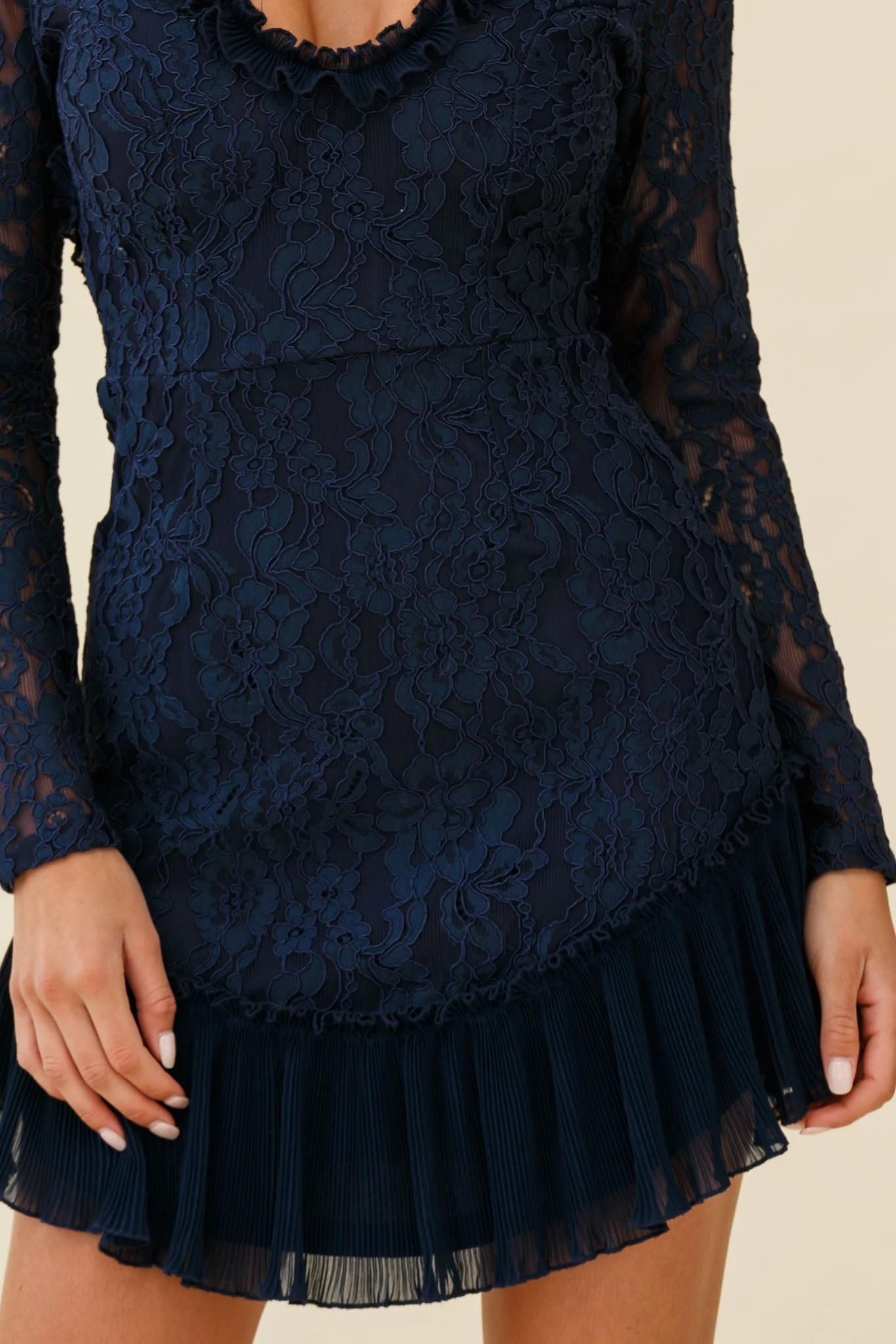 Isabella Long Sleeve Open Back Lace Dress Navy - Image 4